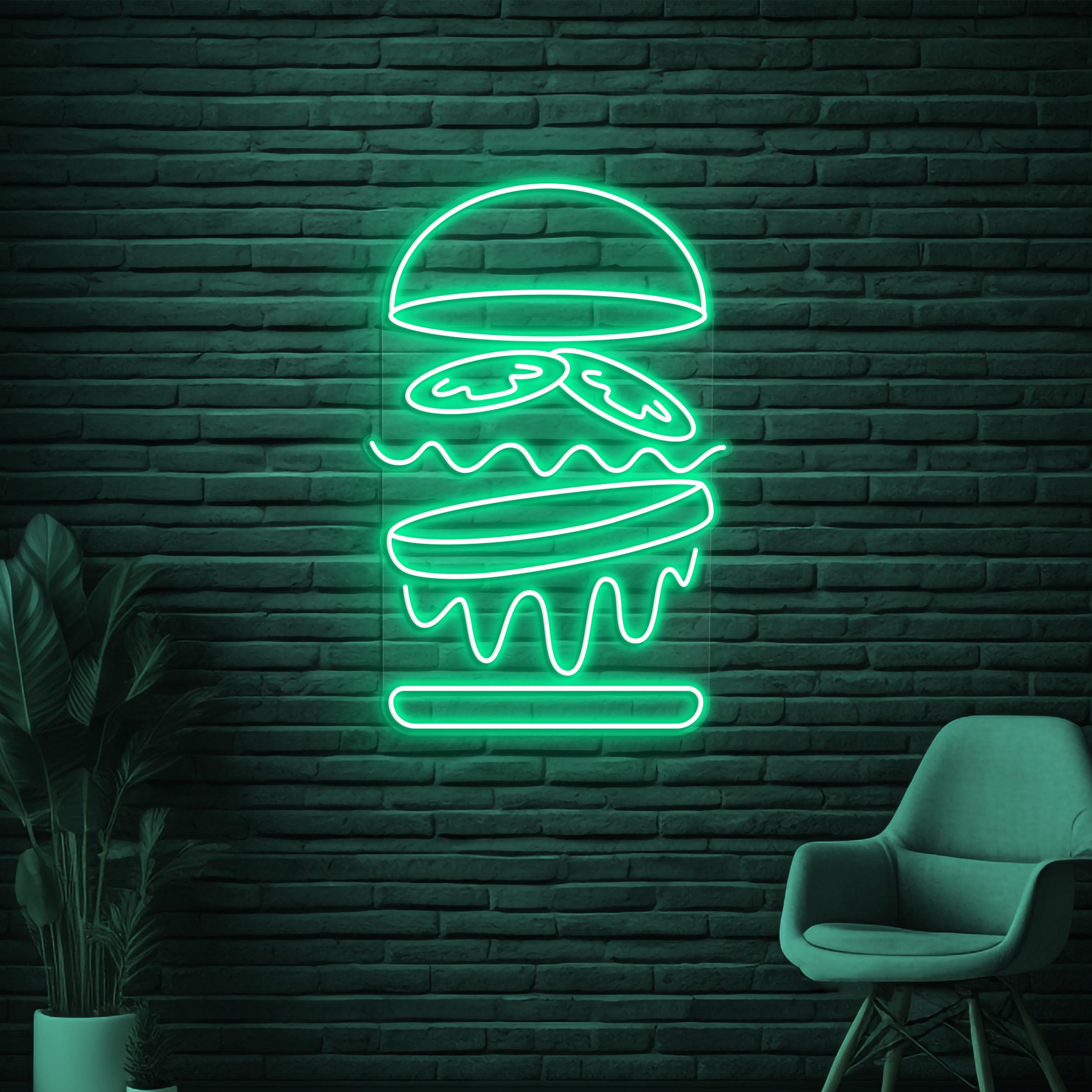 Burger Neon Sign, Burger LED Light, Restaurant Wall Decor, Fast Food Neon Light, Burger Lover Sign, Burger Shop Neon Art, Street Food Decor