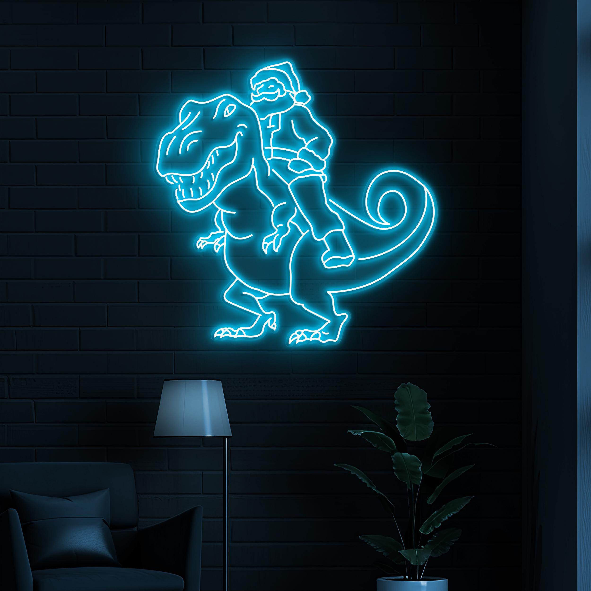 Santa on Dinosaur Neon Sign, Santa on Dinosaur LED Light, Christmas Art, Santa Claus Decor, Dino Art, Kids & Game Room Decor, Christmas Gift