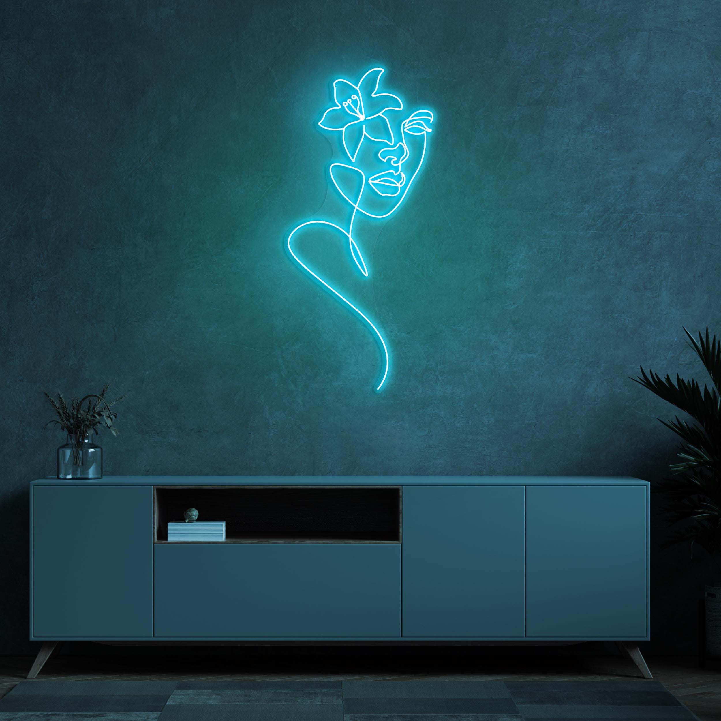 Face with Flower Neon Sign, Face with Flower LED, Feminine Line Art, Custom Neon Sign, Lady Wall Art, Decor for Home, Barber & Beauty Bar
