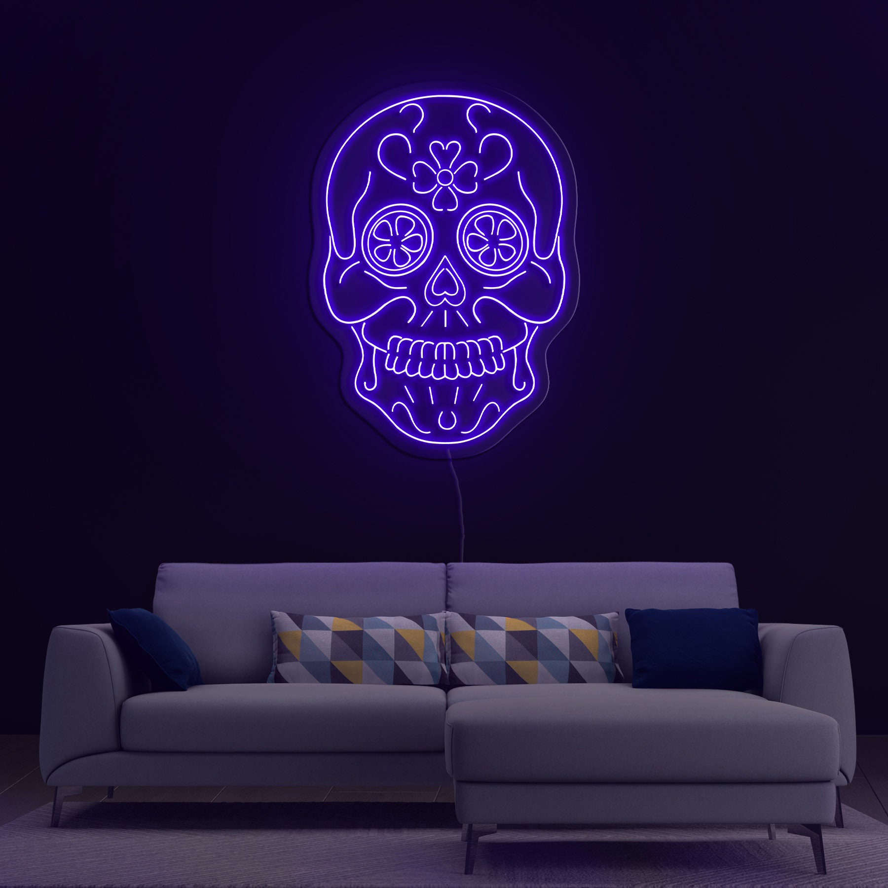 Calaveras Mexican Skull Neon Sign, LED Light Decor, Head Skeleton Neon Sign, Home & Party Decor, Day of the Dead,Colorful Skull LED Wall Art