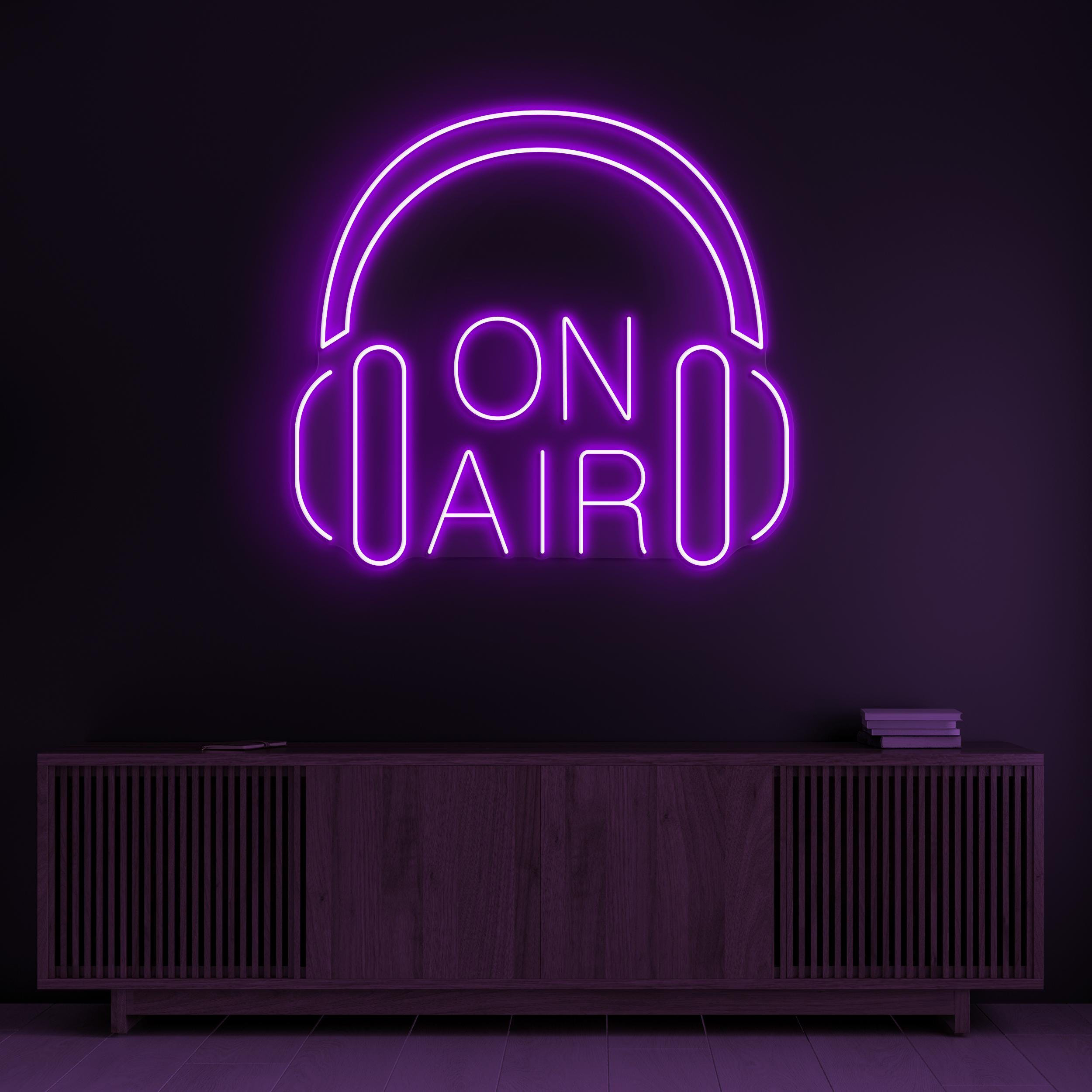 On Air Neon Sign, On Air LED Light, Headphones Wall Decor, Live Show LED Sign, Headphones With On Air Logo Sign. On Air News Channel Decor
