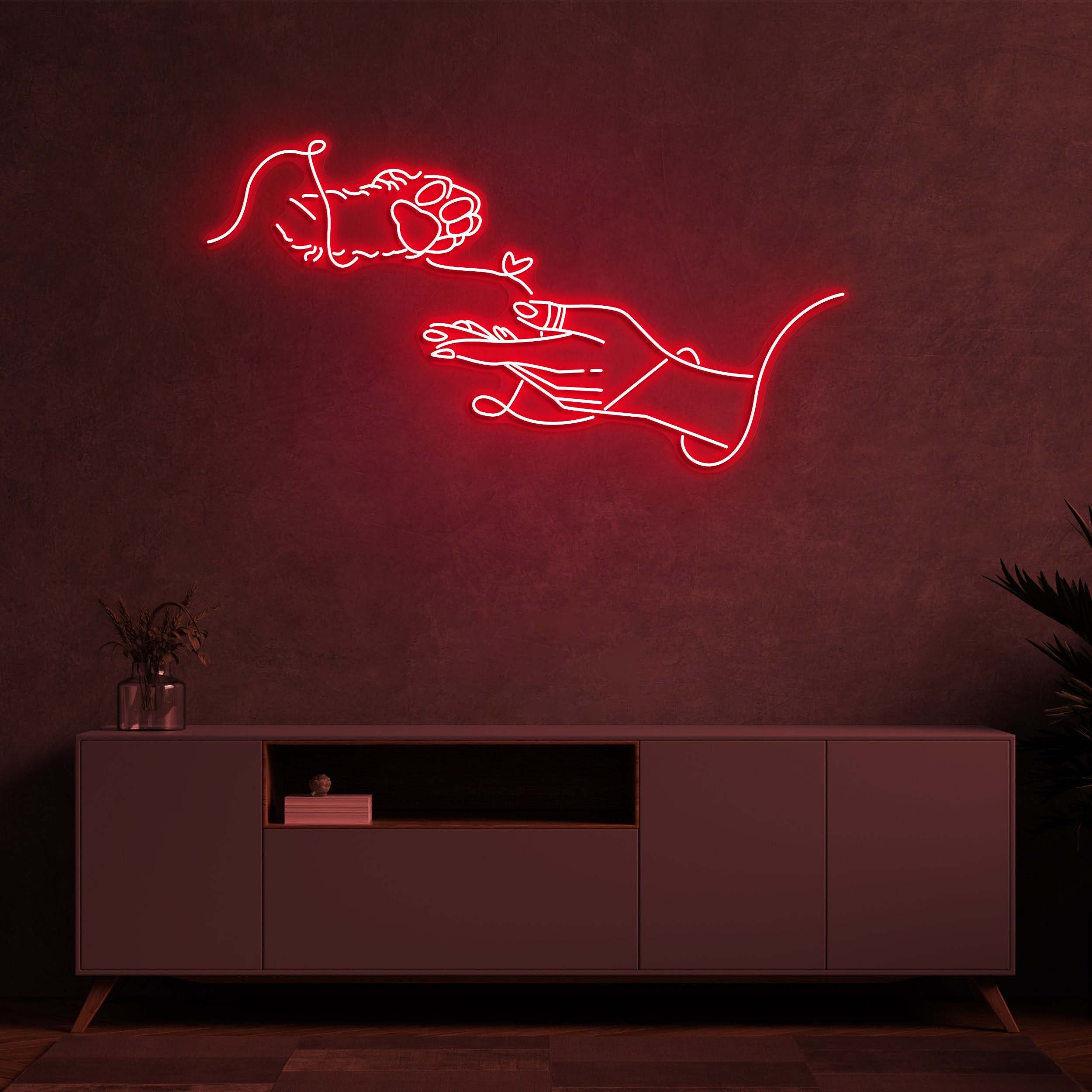Paw and Hand LED Neon Sign, Kitty Paw and Hand Light, Love Symbol LED Neon Sign, Cat Paw Neon Sign, Pet Lovers decor, LED Neon Wall Art