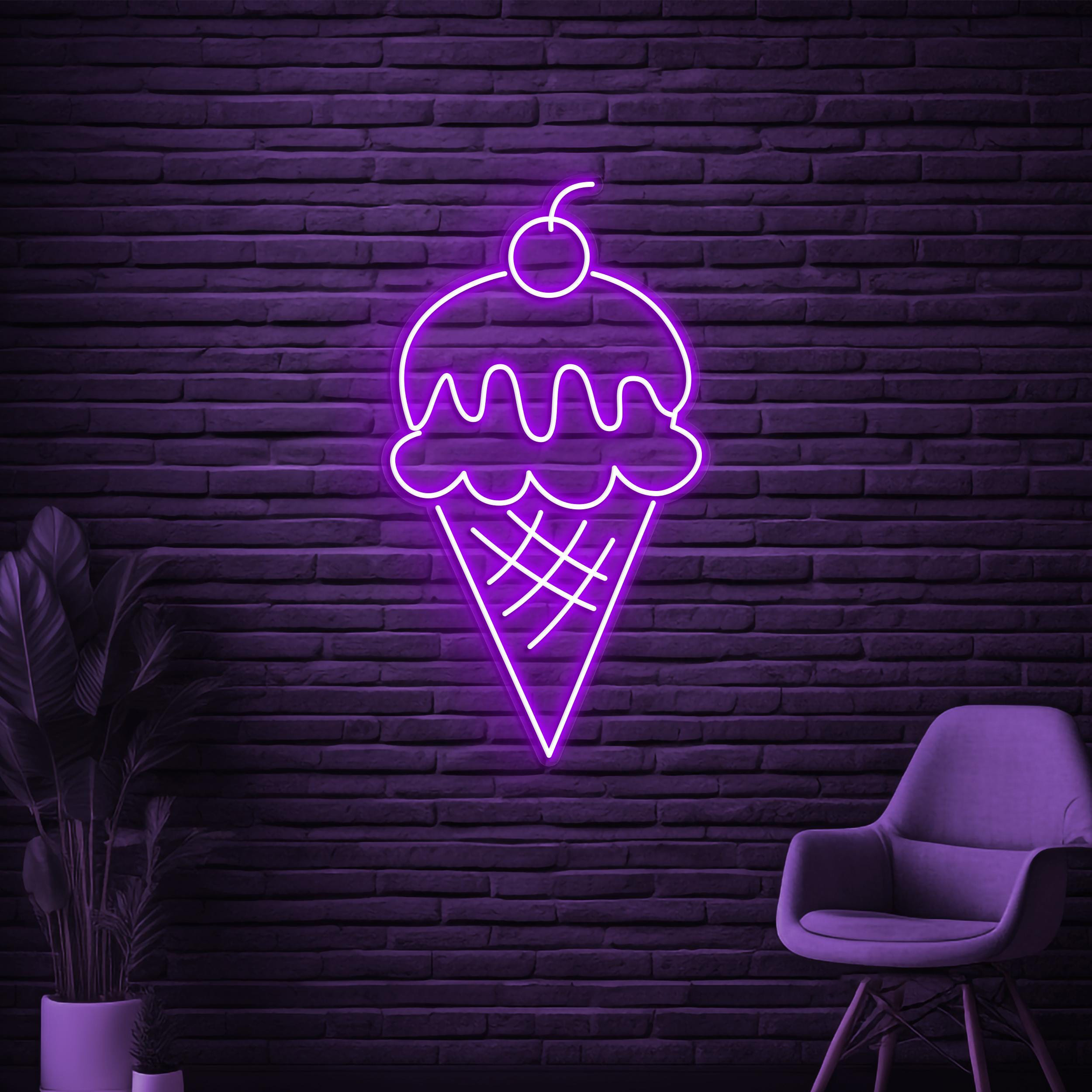 Cone Ice Cream Neon Sign, Cone Ice Cream LED Light, Ice Cream Shop Wall Art, Dessert Spot Wall Decor, Decor for Cafe, Bar, Sweet Shops decor