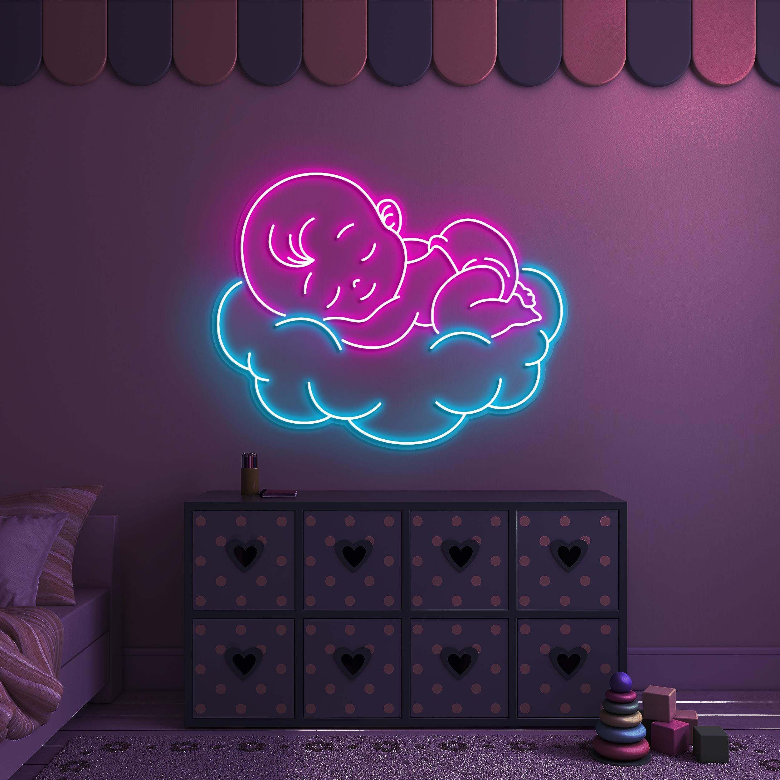 Sleeping Baby on Cloud Neon Sign, Sleeping Baby on Cloud LED Light, Sleeping Baby Wall Art, Cloud LED Decor, Home, Room, Newborn Party Decor