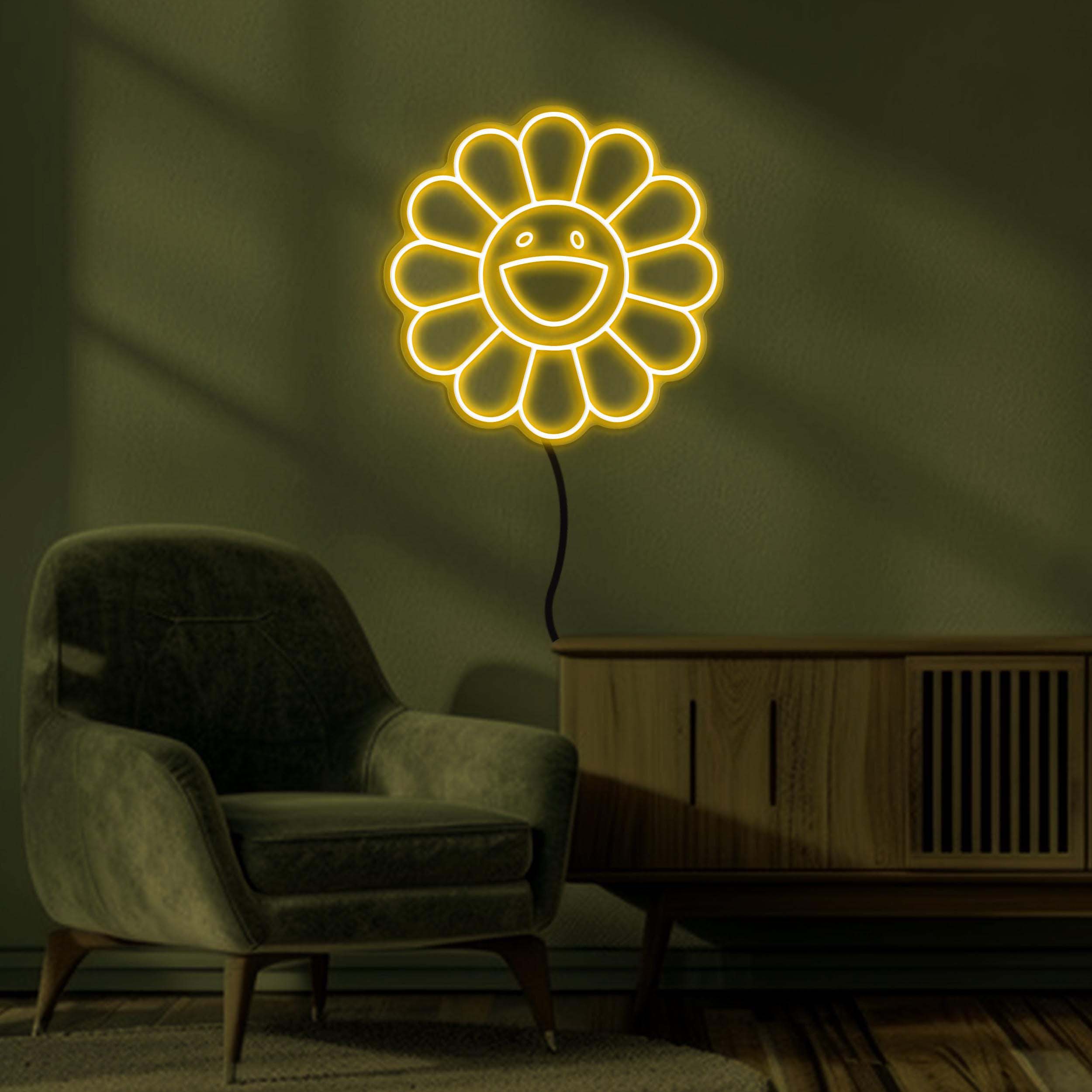 Sunflower Neon Sign, Smiley Flower LED Light, Sunflower LED Neon Art, Happy Flower Wall Art, Decor for Home, Kids Room, Flower Shop & Party