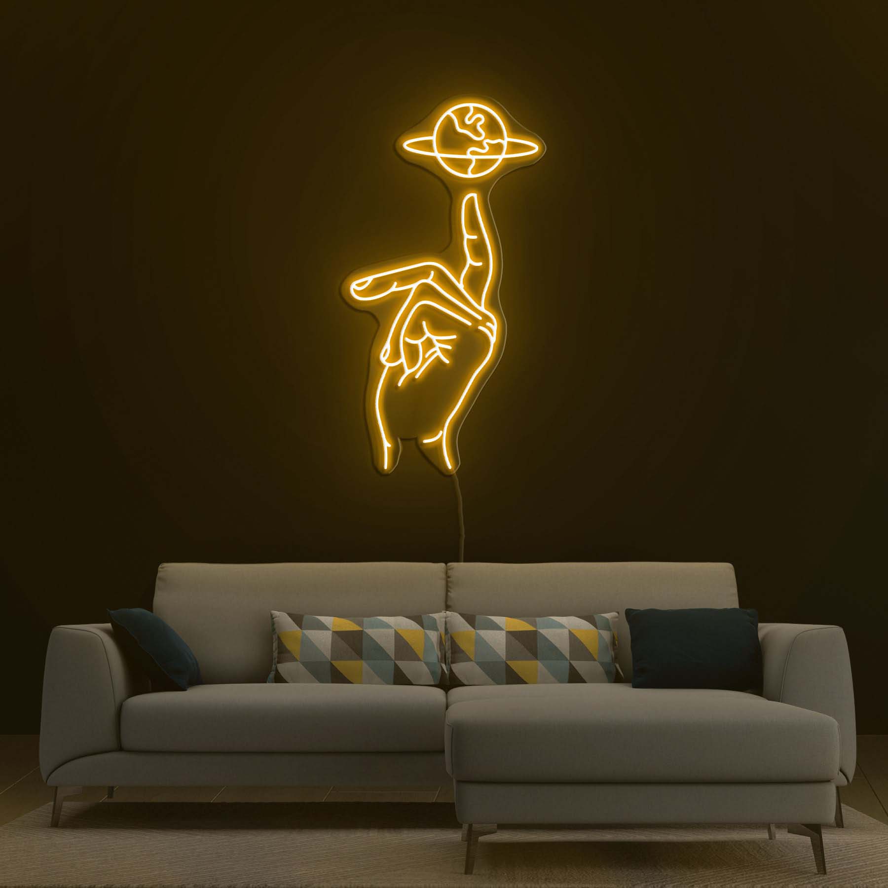 Hand on Planet Neon Light, Wall Decor for Bedroom, Bar, Home, Wall Art, Gift, Room Lighting, Earth Art, Neon Sign for Kids Room, Party Decor