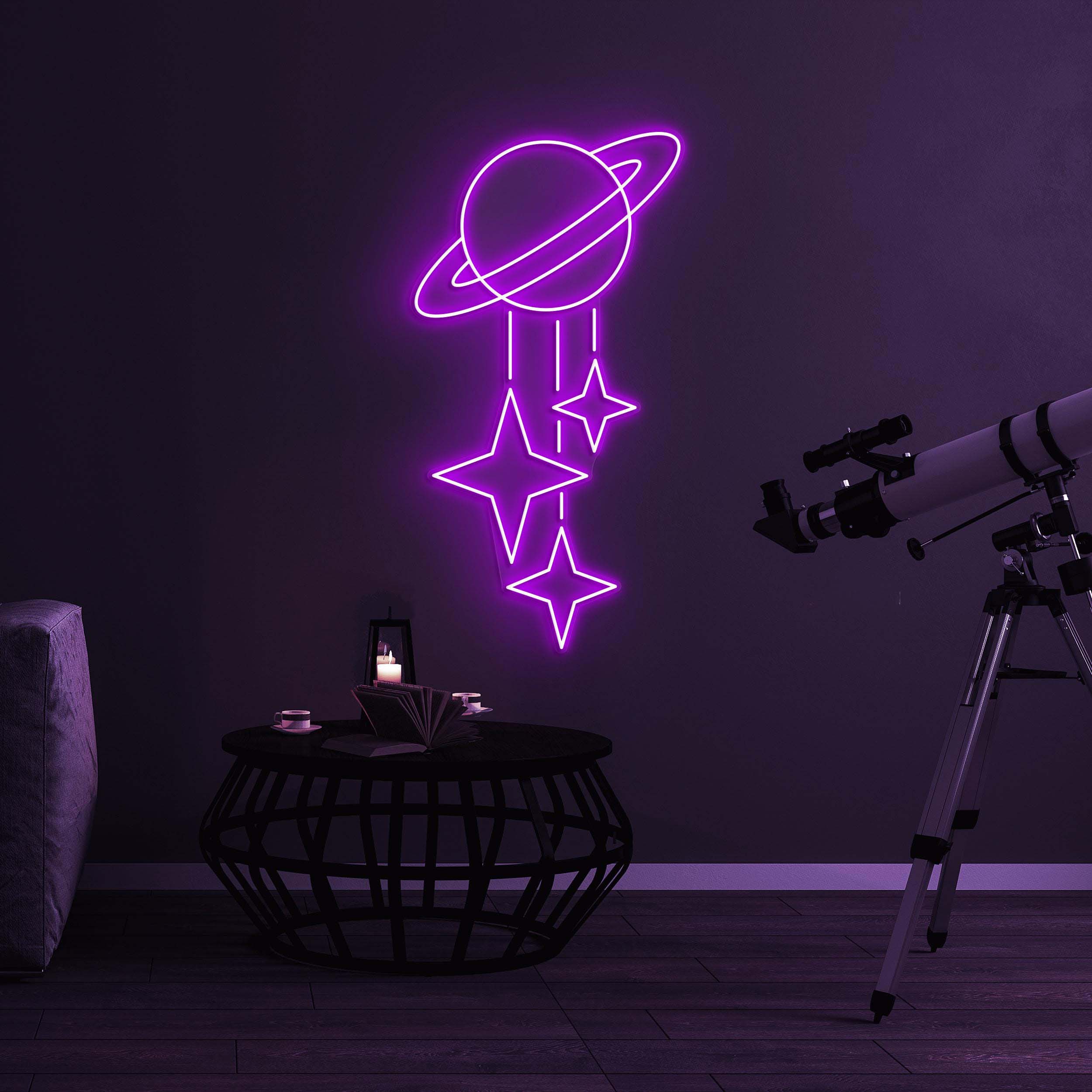 Planet and Stars Neon Sign, Planet and Stars LED Light, Galaxy LED Neon Art, Space Neon Light, Christmas Decor, Home Decor. Party Wall Art