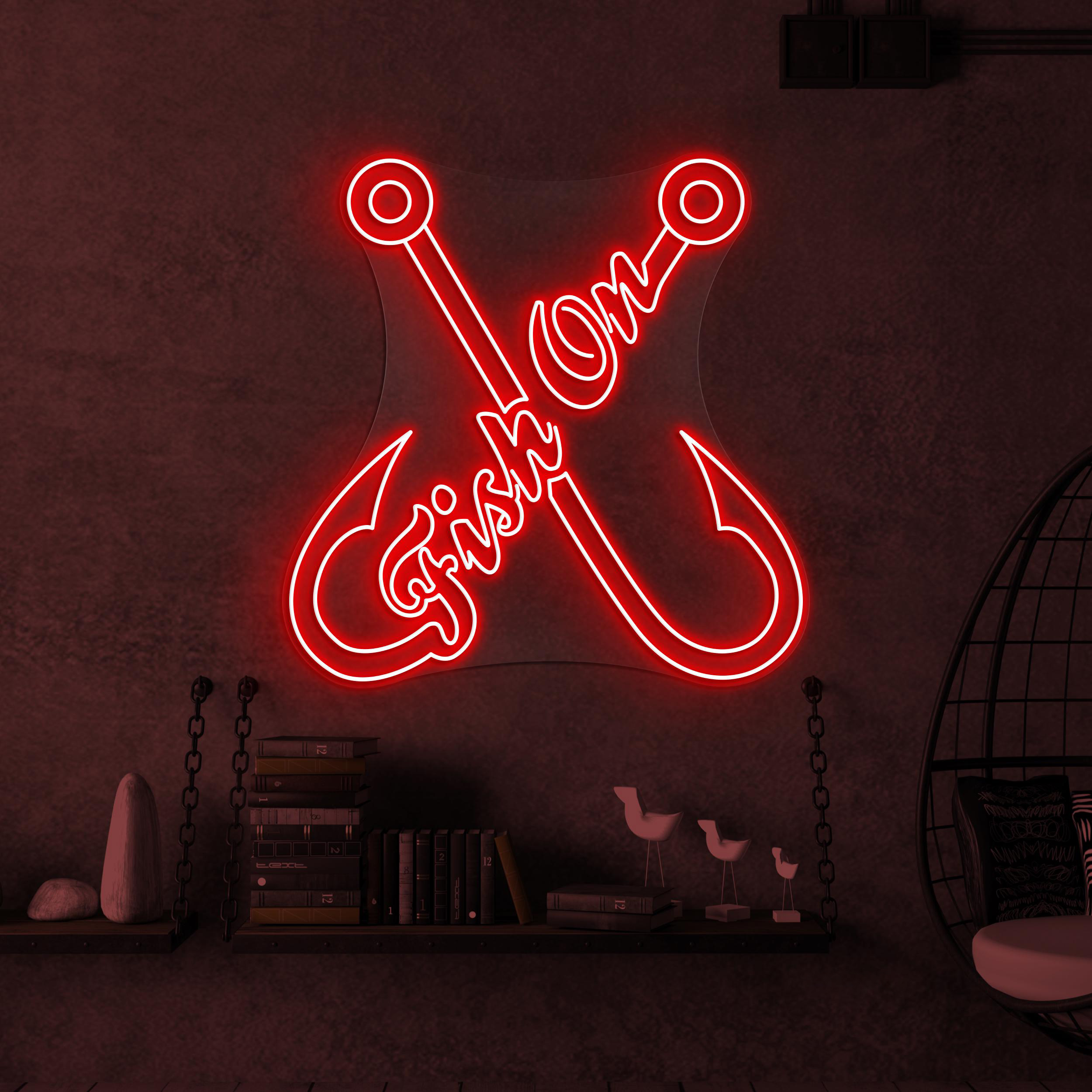 Fish on Neon Sign, Fish on Led Light, Fishing Hook Wall Decor, Fishing Club Wall Art, Fish Shop Neon Light, Gift for Fisherman, Fish Lover
