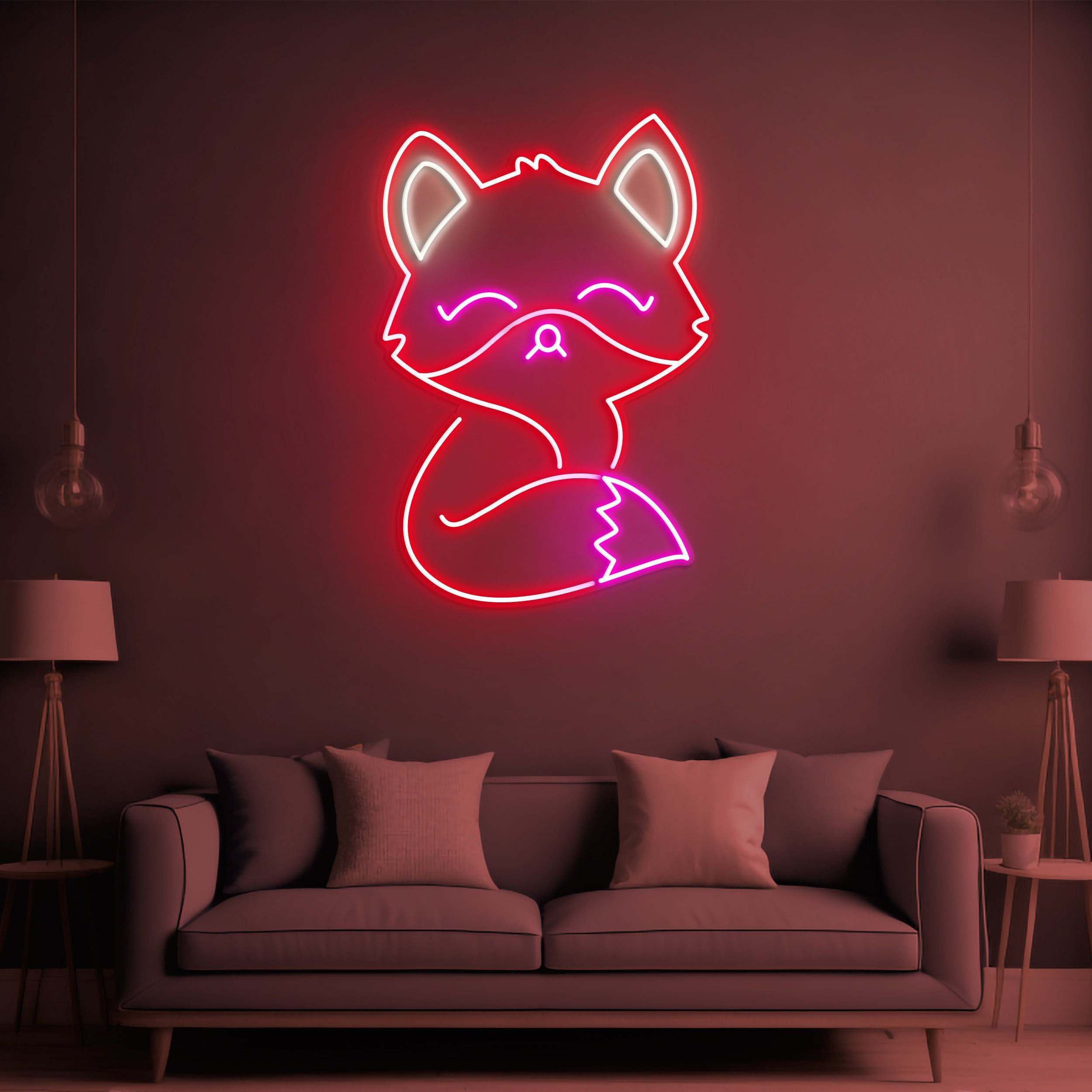 Fox LED Neon Sign, Fox Neon Light, Wall Decor for Fox Lovers, Anime Fox Theme Neon Sign for Kids' Rooms, Fox Wall Art and Room Decoration