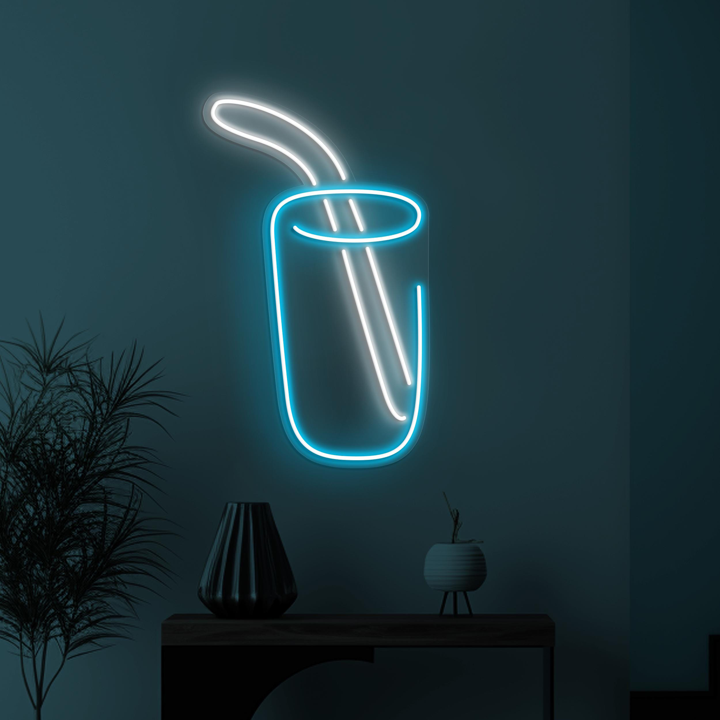 Juice Neon Sign, Drink LED Light, Drink Cup Wall Art, Cup with Straw Wall Decor, Cafe & Bar Neon Light, Juice Shop Decor, Drink Corner Sign
