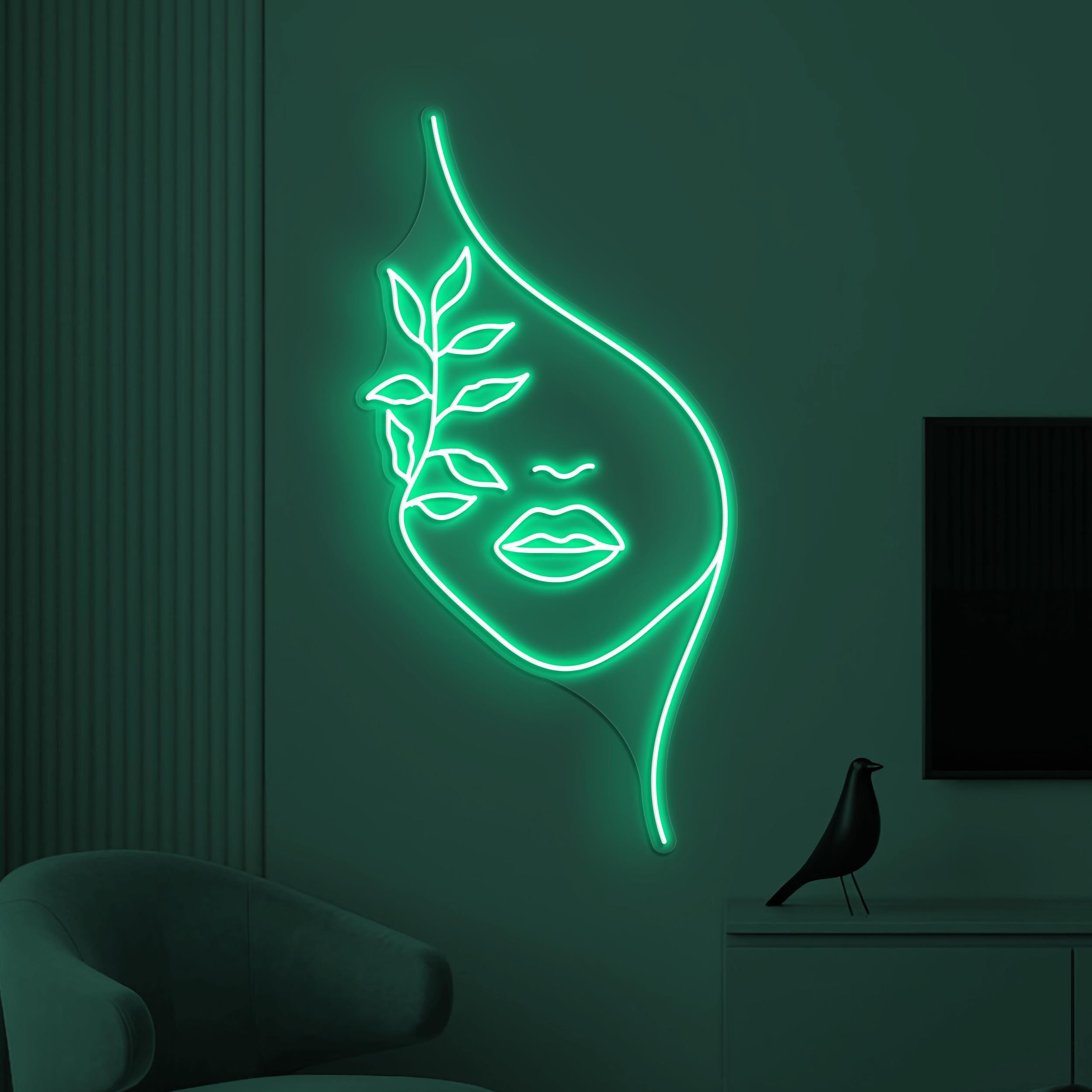 Woman with Leaves Neon Sign, Woman with Leaves LED Sign, Floral Face Wall Decor, Nature's Beauty Wall Art, Home Wall Decor, Girl Room Decor