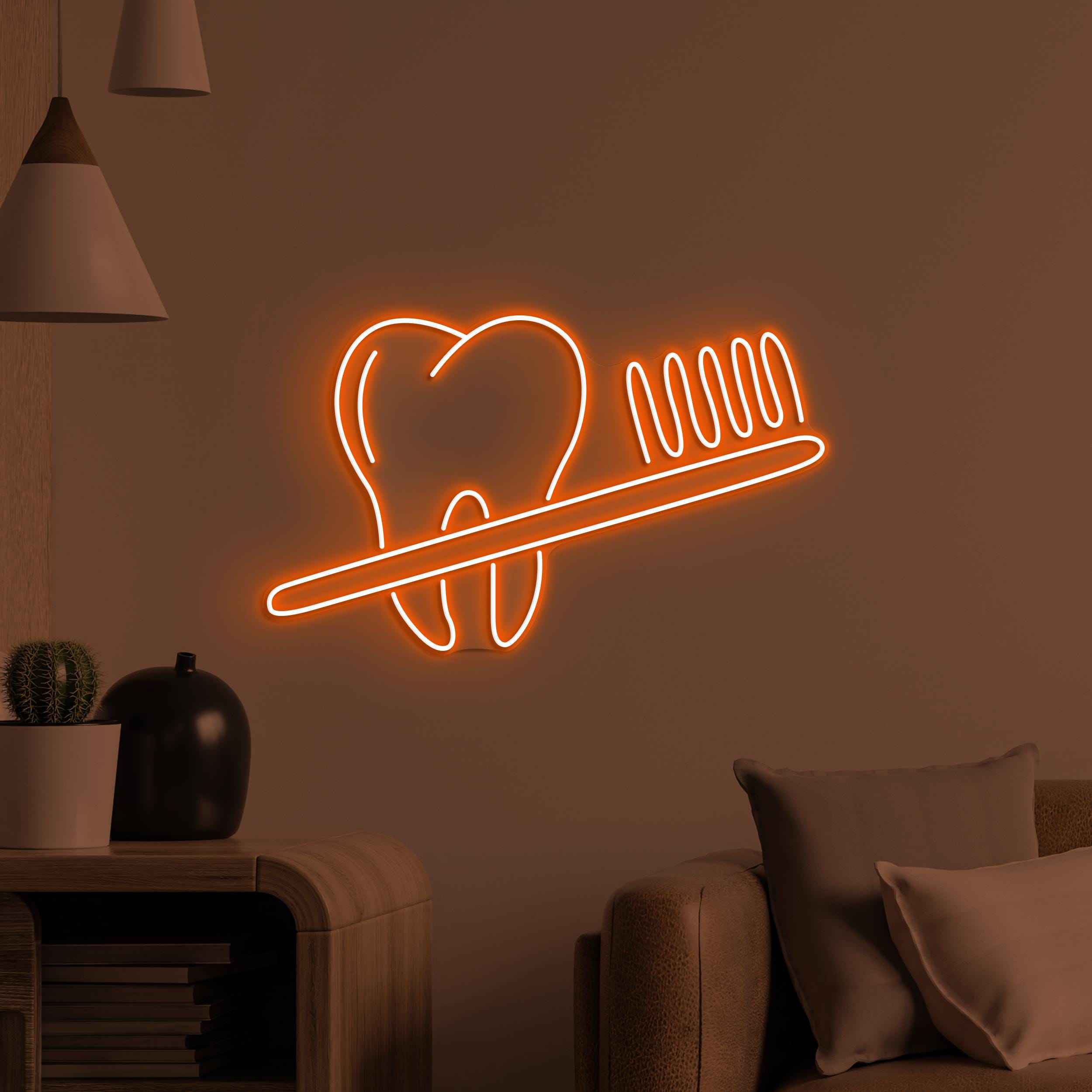 Toothbrush and Teeth Neon Sign, Toothbrush and Teeth LED Light, Bathroom Wall Decor, Dental Office Neon Light, Tooth & Brush Wall Light