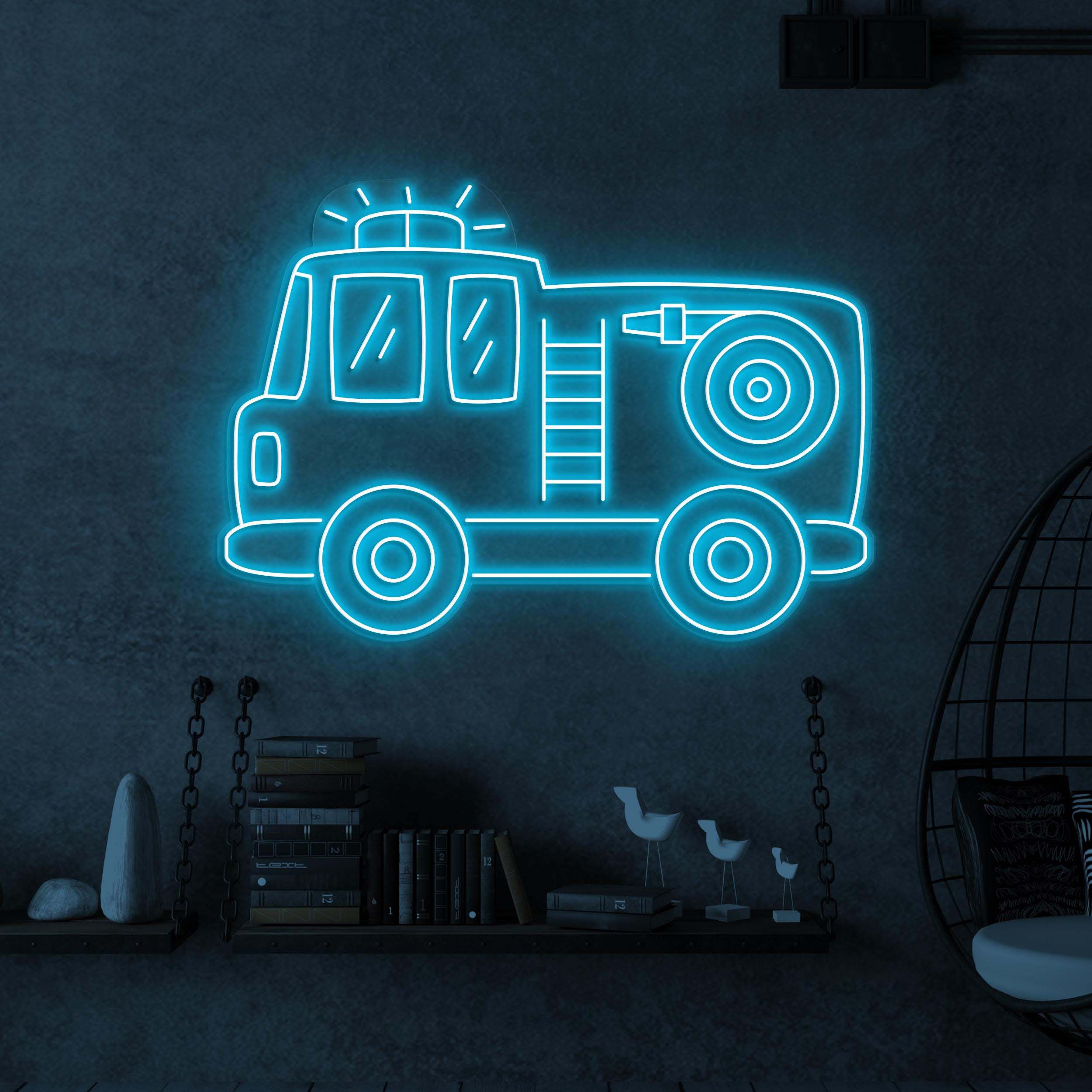 Fire Truck Neon Sign, Fire Truck LED Light, Firefighter Hero Wall Decor, Brave Firefighter Art, Firefighter Office Light, Rescue Room Decor