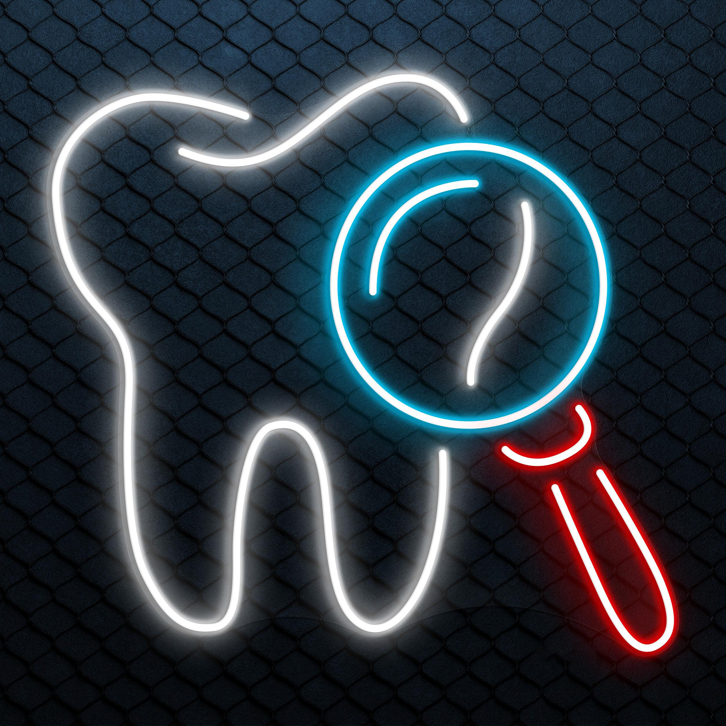 Tooth Neon Sign, Tooth LED Light, Dental Clinic Wall Art, Oral Care Neon Light, Medical Office Wall Decor, Tooth & Magnifying Glass Led Sign