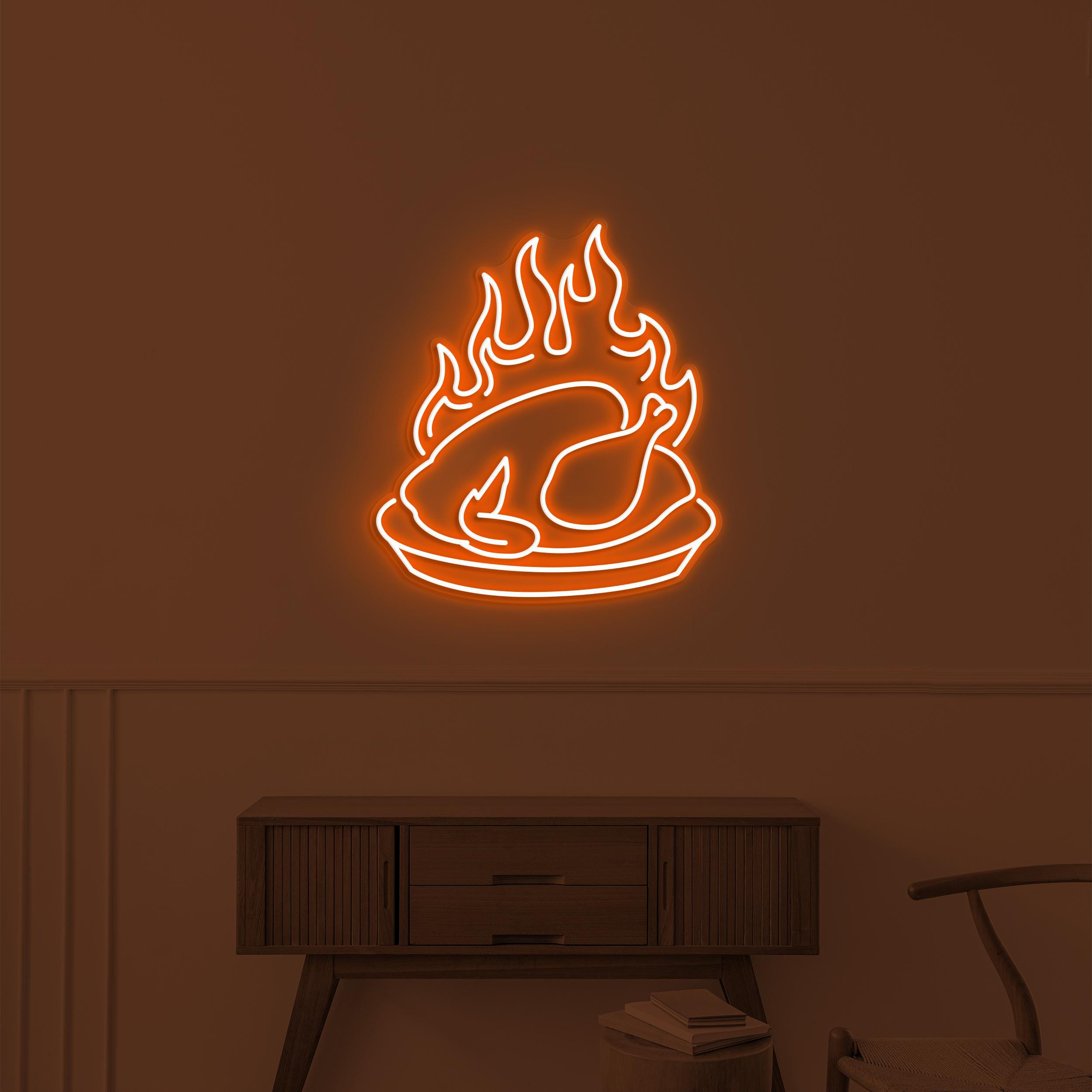 Flaming Chicken Neon Sign, Flaming Chicken LED Light, Restaurant Wall Decor, Chicken Shop Wall Art, Chicken Neon Sign, Roast Chicken Sign