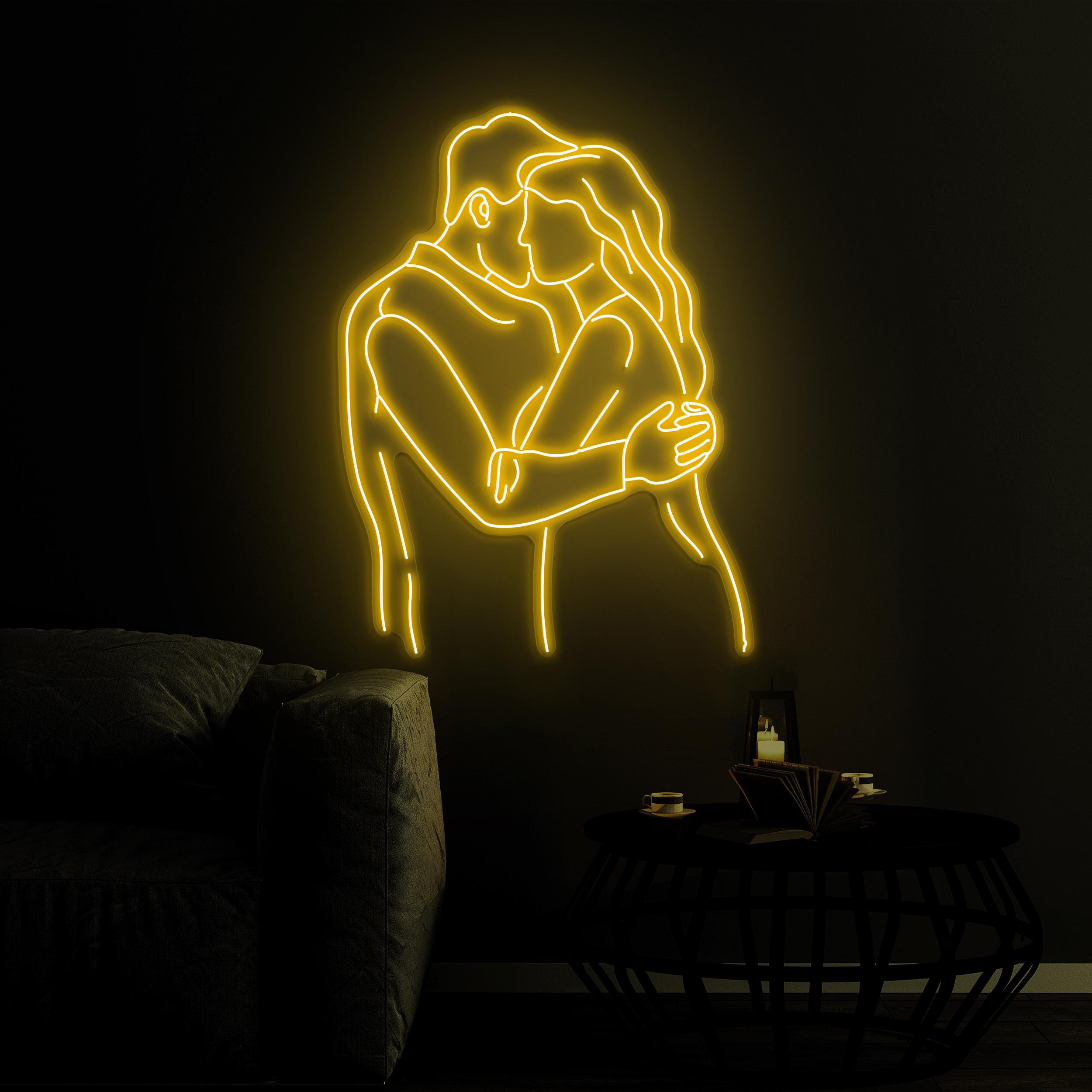 Couple Hug Neon Sign, Couple Hug LED Light, Kissing Couple LED Neon Art, Romantic Wall Decor, Couple Love Neon Sign, Wedding Wall Decor