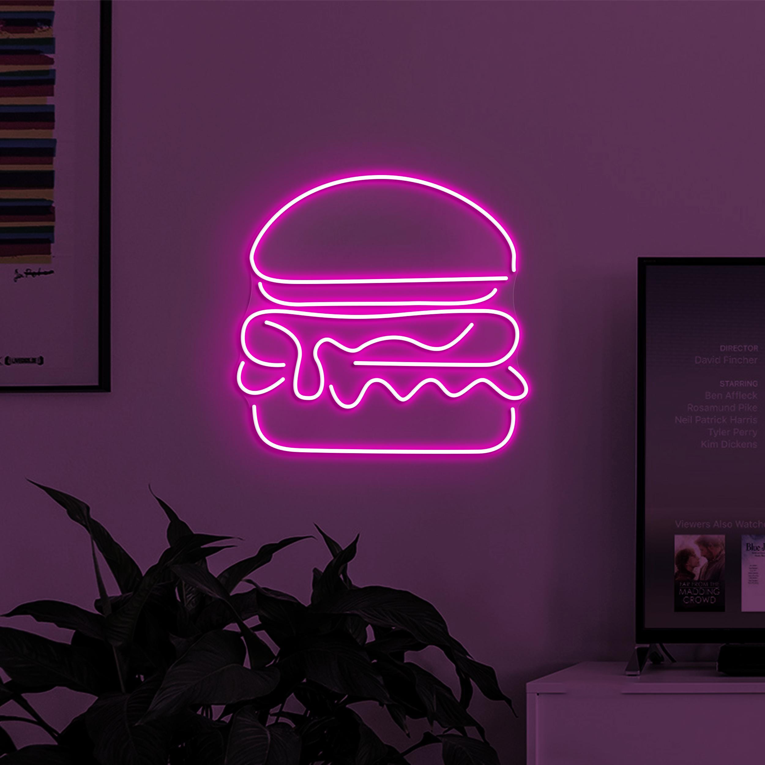 Burger Neon Sign, Burger LED Light, Burger Shop Wall Decor, Fast Food Wall Art, Hamburger Neon Decor, Restaurant Neon Light, Burger Lover