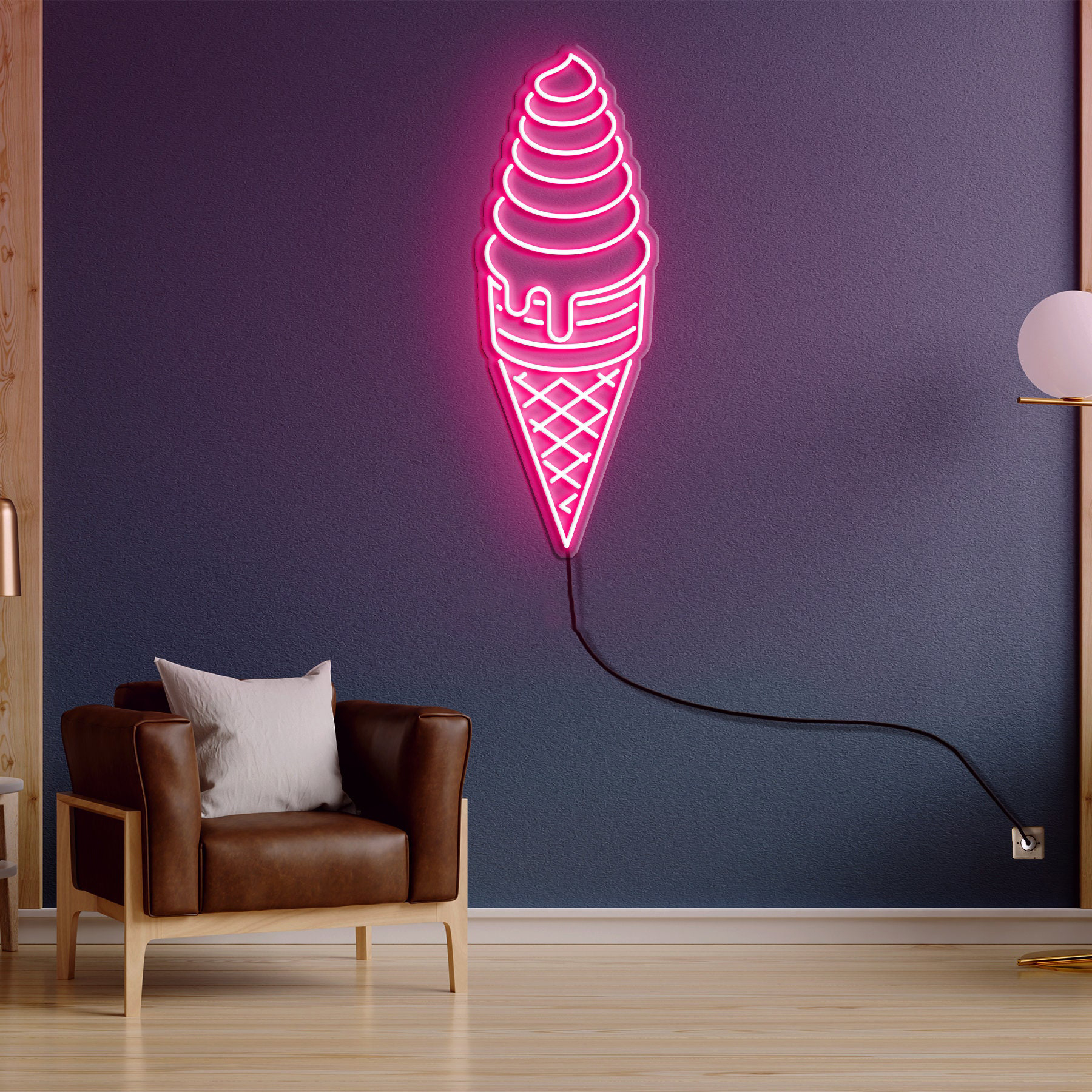 Ice Cream Cone Neon Light, Ice Cream Shop Decor, Ice Cream Neon Sign, Shop & Room Decor, Restaurant Personalized Gift, Kitchen Neon Light