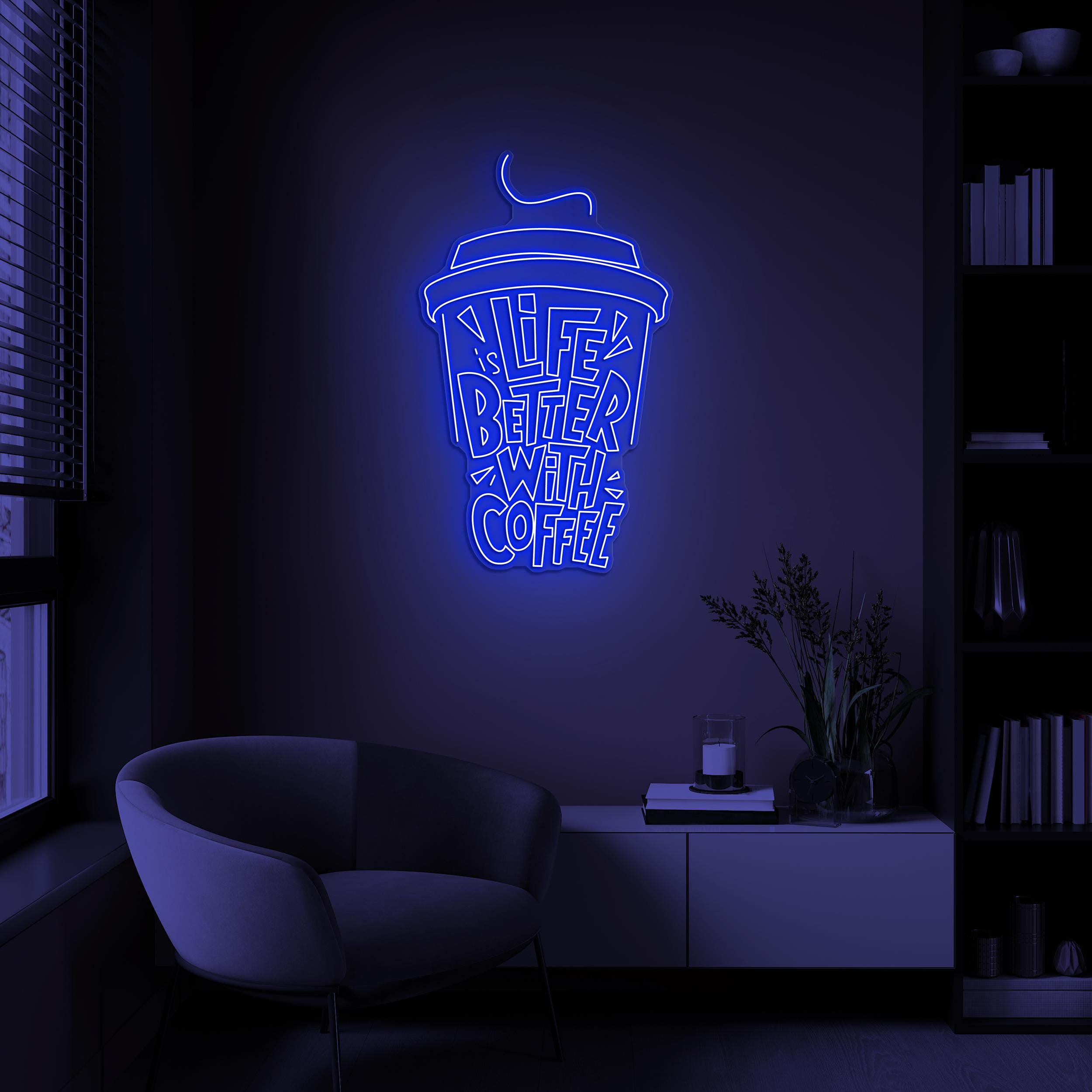Life Better With Coffee Neon Sign, Life is Better With Coffee LED Light, Coffee Cup Wall Decor, Coffee Lover Gift, Home, Cafe, Shop Decor