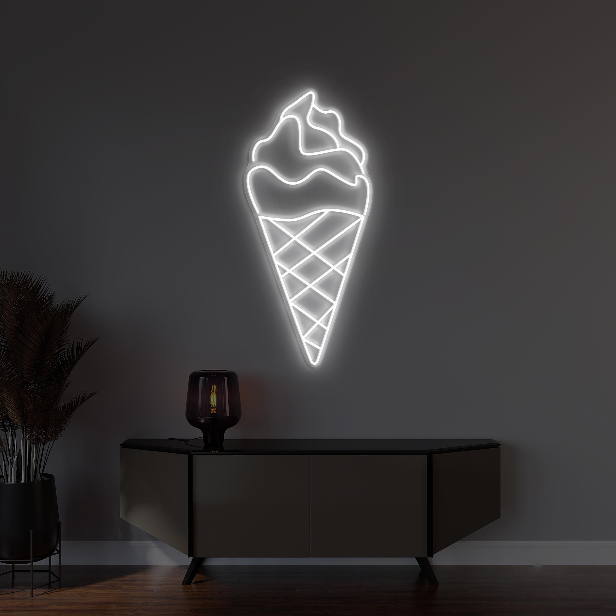 Cone Ice Cream Neon Sign, Cone Ice Cream LED Light, Dessert Spot Wall Art, Ice Cream Shop Wall Decor, Cafe, Bar & Cold Corner Neon Light