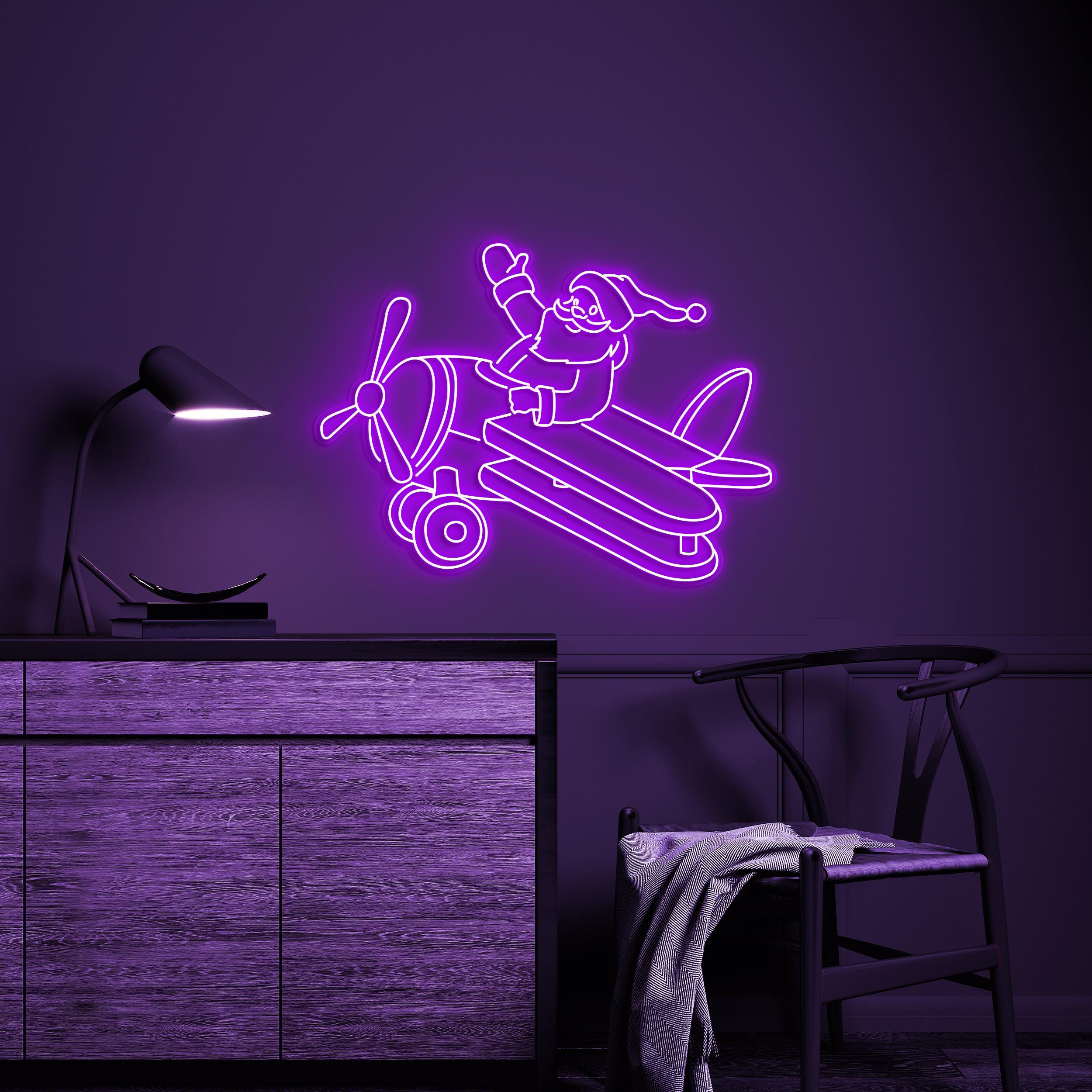 Santa on Airplane Neon Sign, Santa on Airplane LED Light, Christmas Art, Santa Claus Decor, Kids & Game Room Decor, Christmas Lover Gift