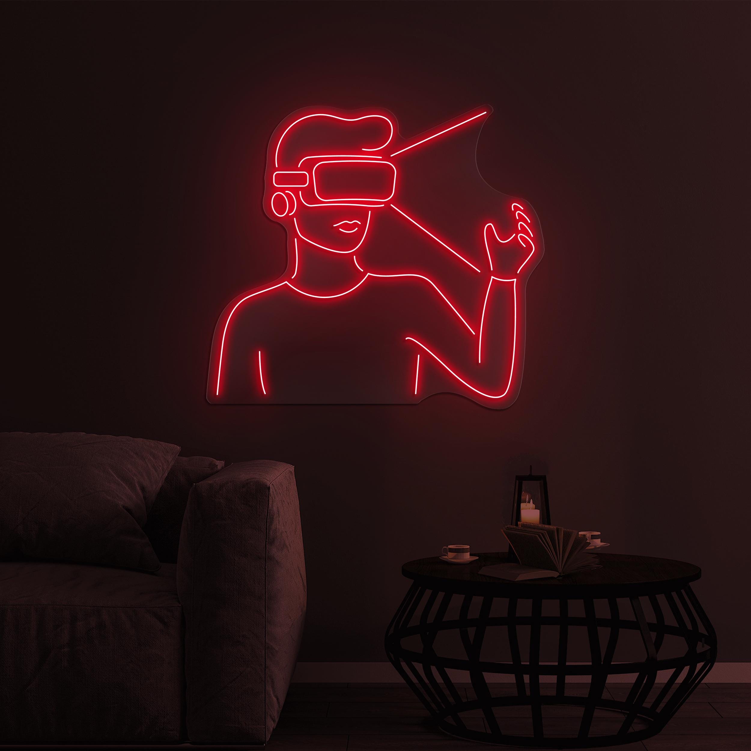 Man Wearing Vr Neon Sign, Man Wearing VR Led Light, VR Glasses Decor, Man Wearing VR Wall Decor, Virtual Reality House Decor, Room Wall Art