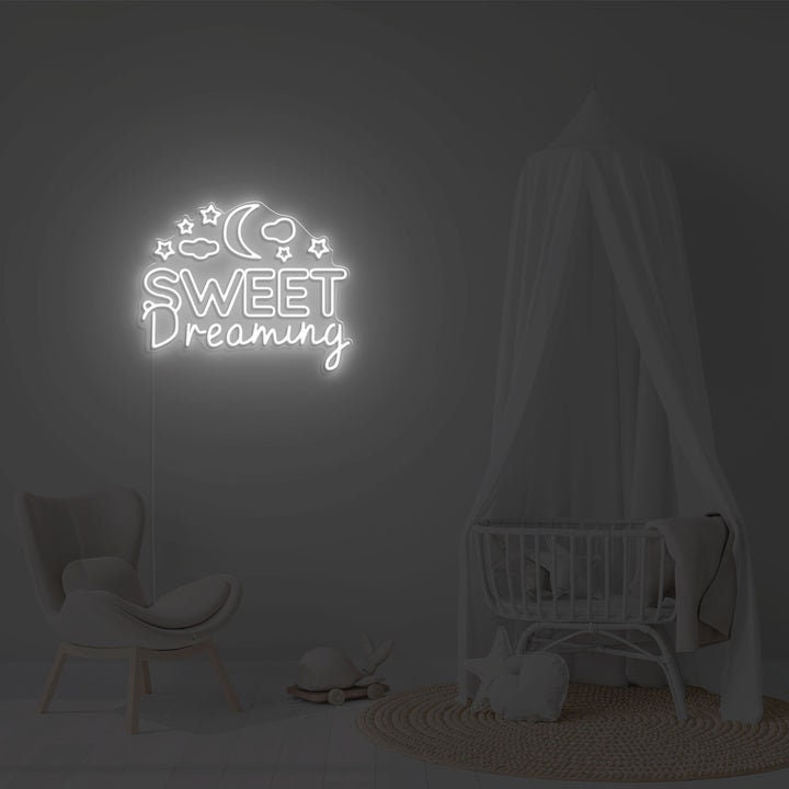 Sweet Dreaming Neon Sign, Moon Star Neon Light, Kid's Room Bedroom Decor, Led Night Light, Wedding Bar Business Wall Decor, Unique Gift Idea