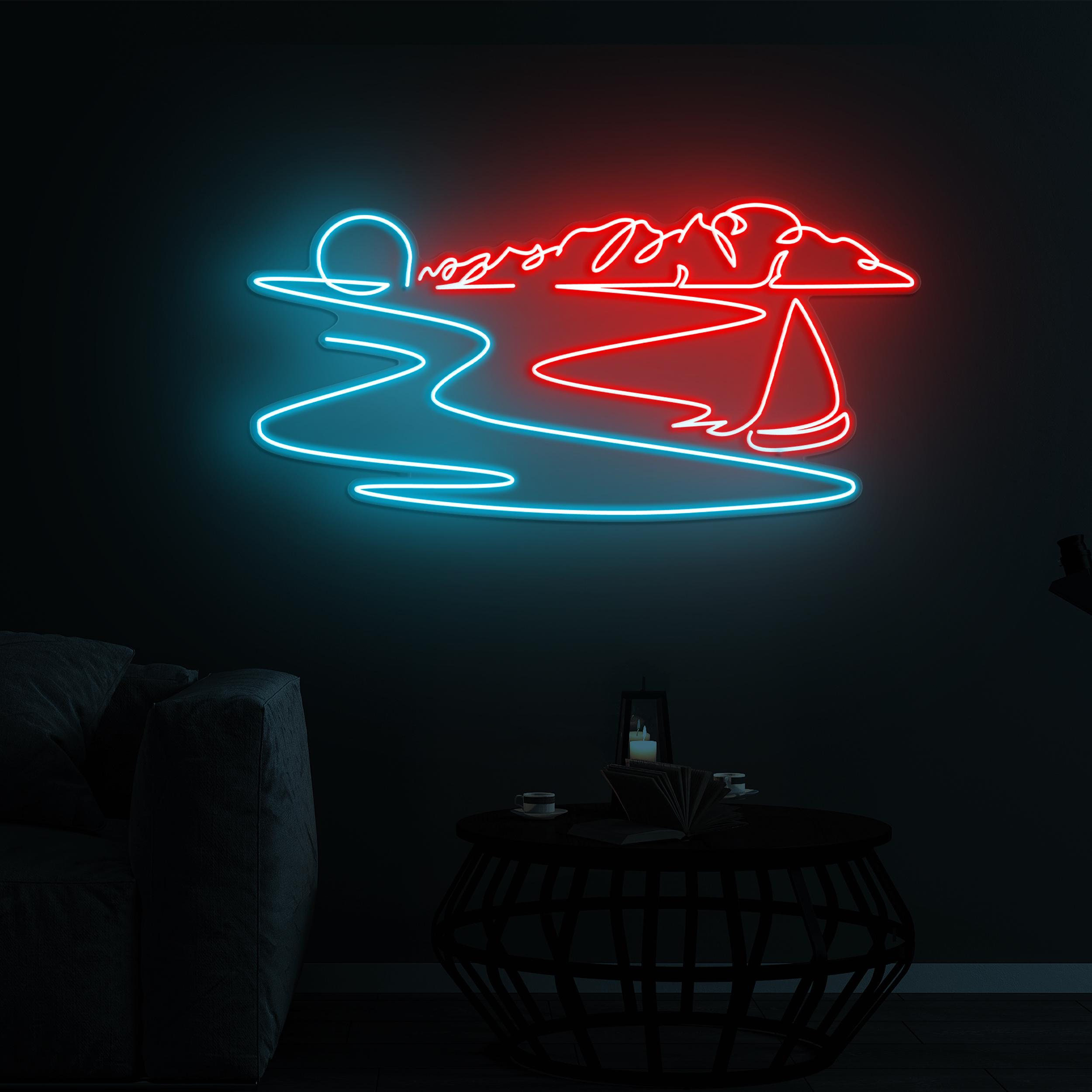 Sunset Neon Sign, Sunset LED Light, Sunset Sailboat Neon Sign, Beach Sunset Neon Sign for Home, Beach Bar & Party Decor, Personalized Gift