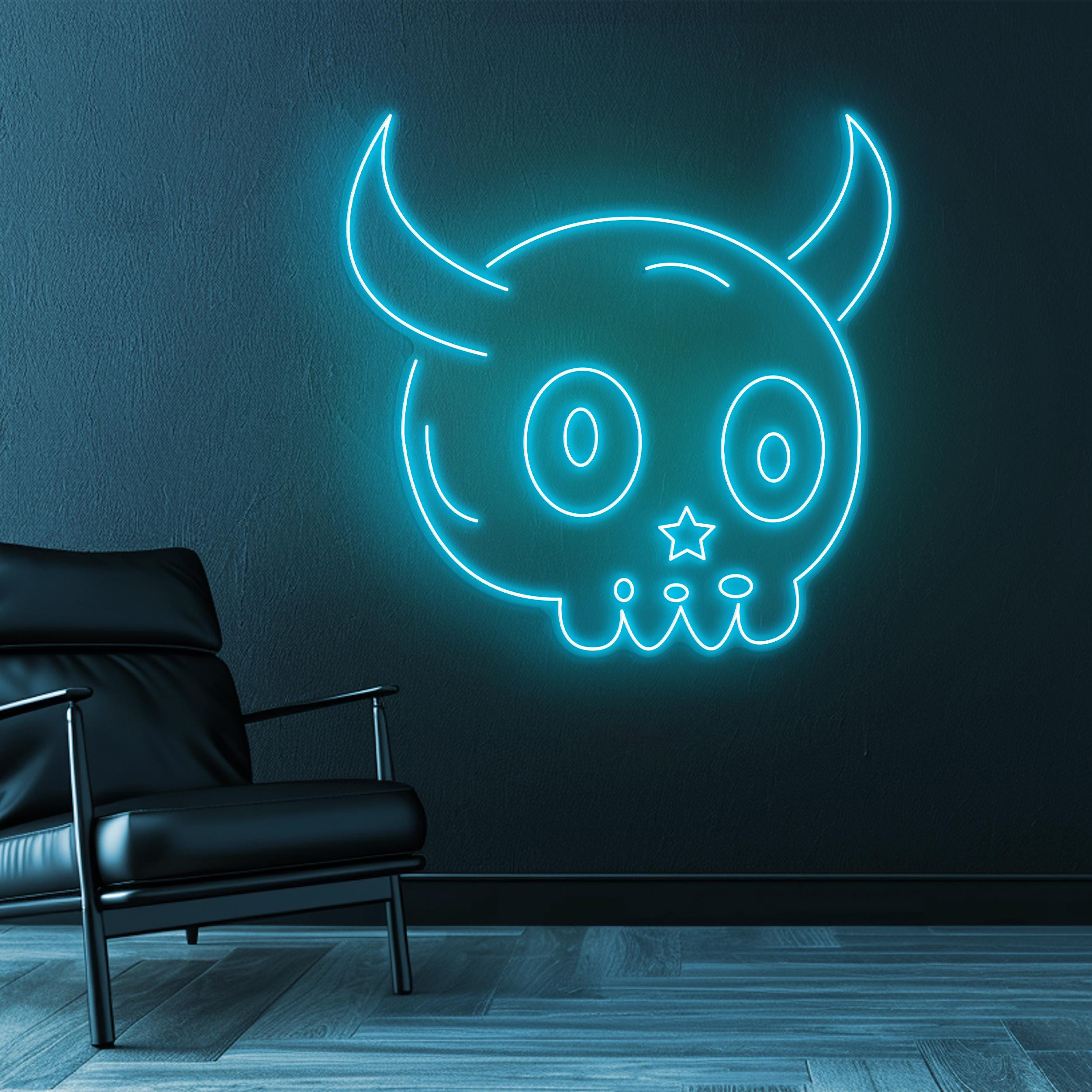 Devil Skull Neon Sign, Devil Skull LED Light, Devil horns Neon Art, Led Skull Wall Decor, Ghost Party Decor, Home Decor, Game Room Light