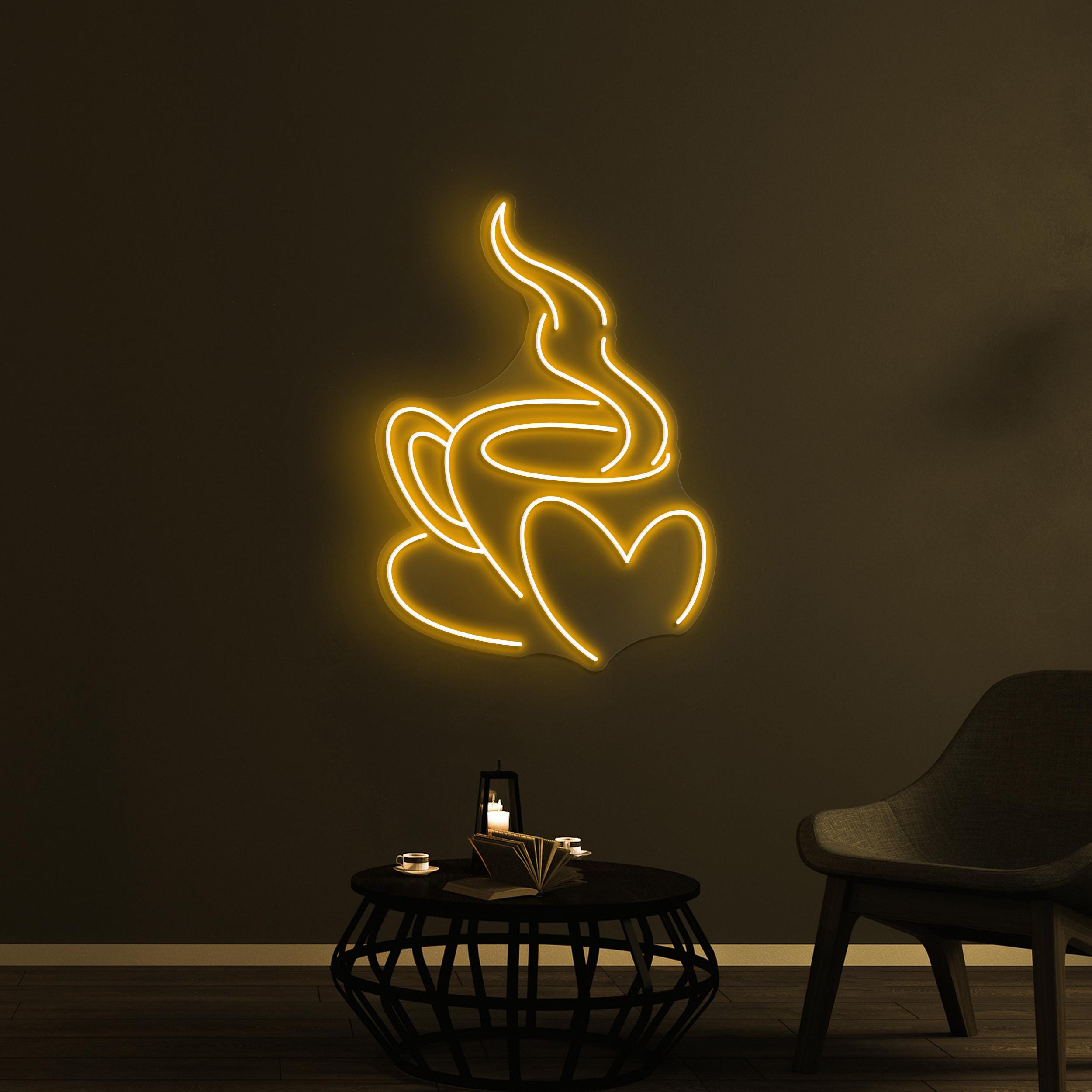 Coffee Love Neon Sign, Coffee Love LED Light, Coffee Cup With Heart Wall Decor, Heart Neon Sign, Coffee Shop Neon Light, Cafe Bar Led Sign