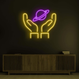 Saturn Planet Neon Sign, Hands Led Light, World Hold Neon Light, Home Wall Decor, Space Wall Art, Bar, Cafe and Studio Neon Decor, Gift Idea