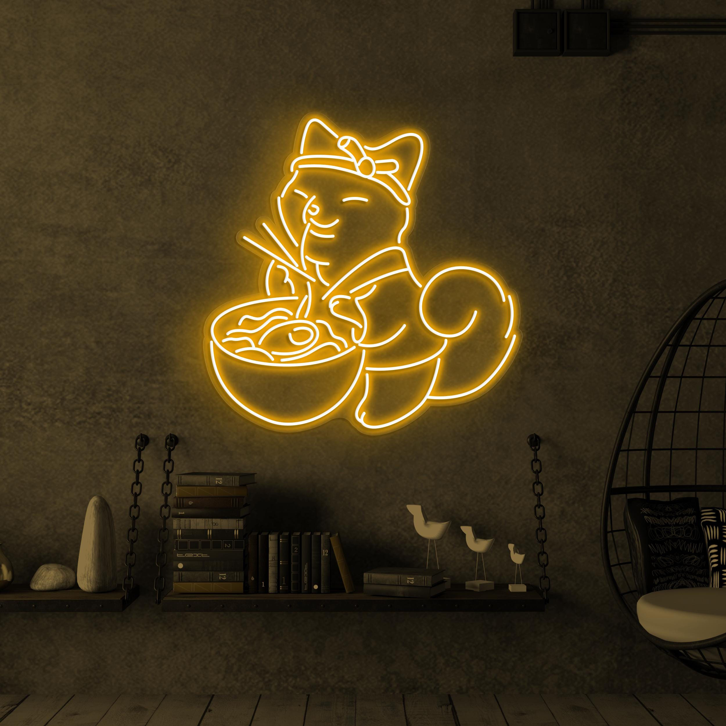Ramen Cat Neon Sign, Cat Ramen LED Light, Japanese Restaurant Wall Decor, Noodle With Cat Neon Sign, Kids Room Wall Art, Lucky Cat Led Sign