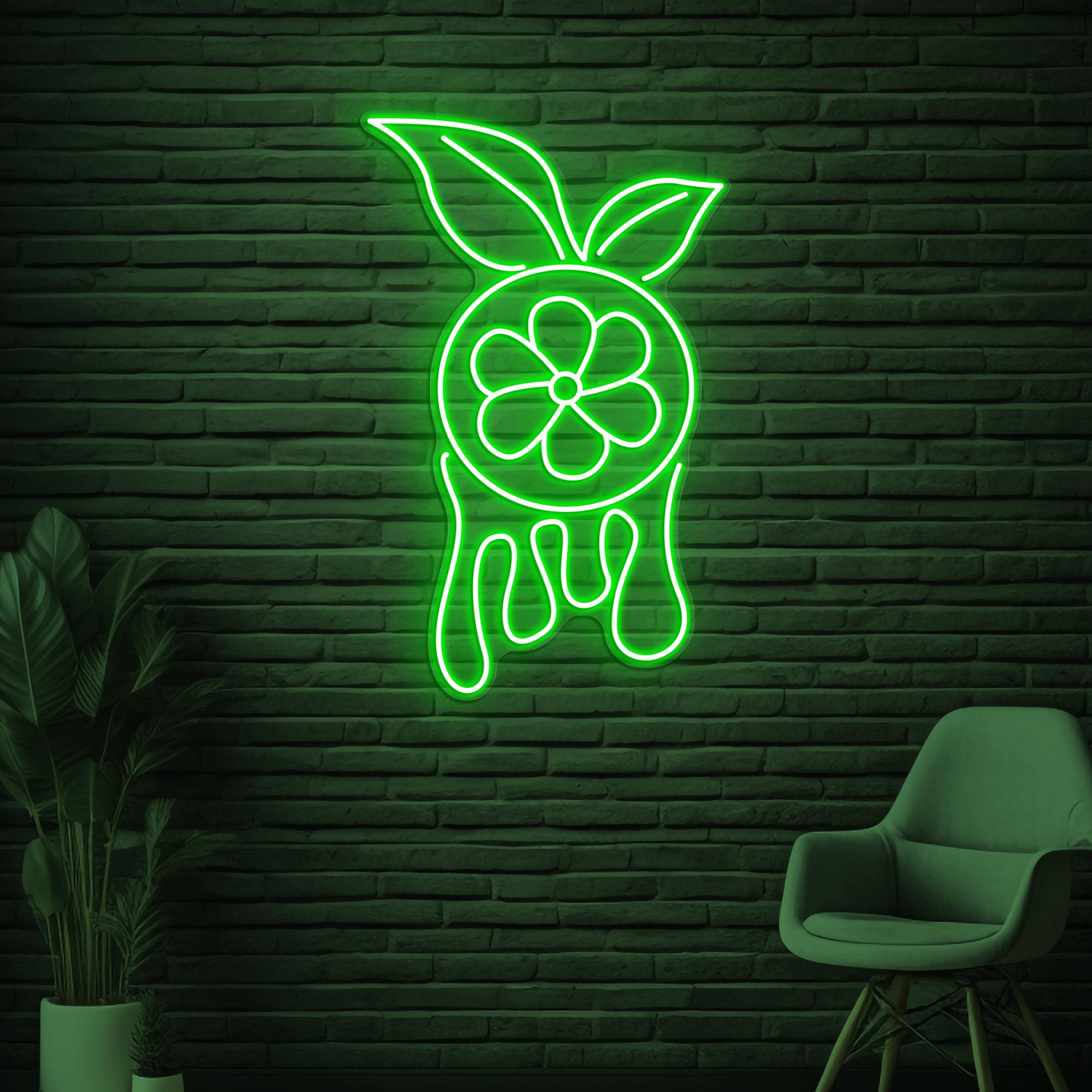 Lemon Neon Sign, Melting Lemon LED Light, Fruit Shop Wall Decor, Citrus Wall Art, Lemon Leaf Neon Sign, Lemon Juice Art, Drink Corner Decor