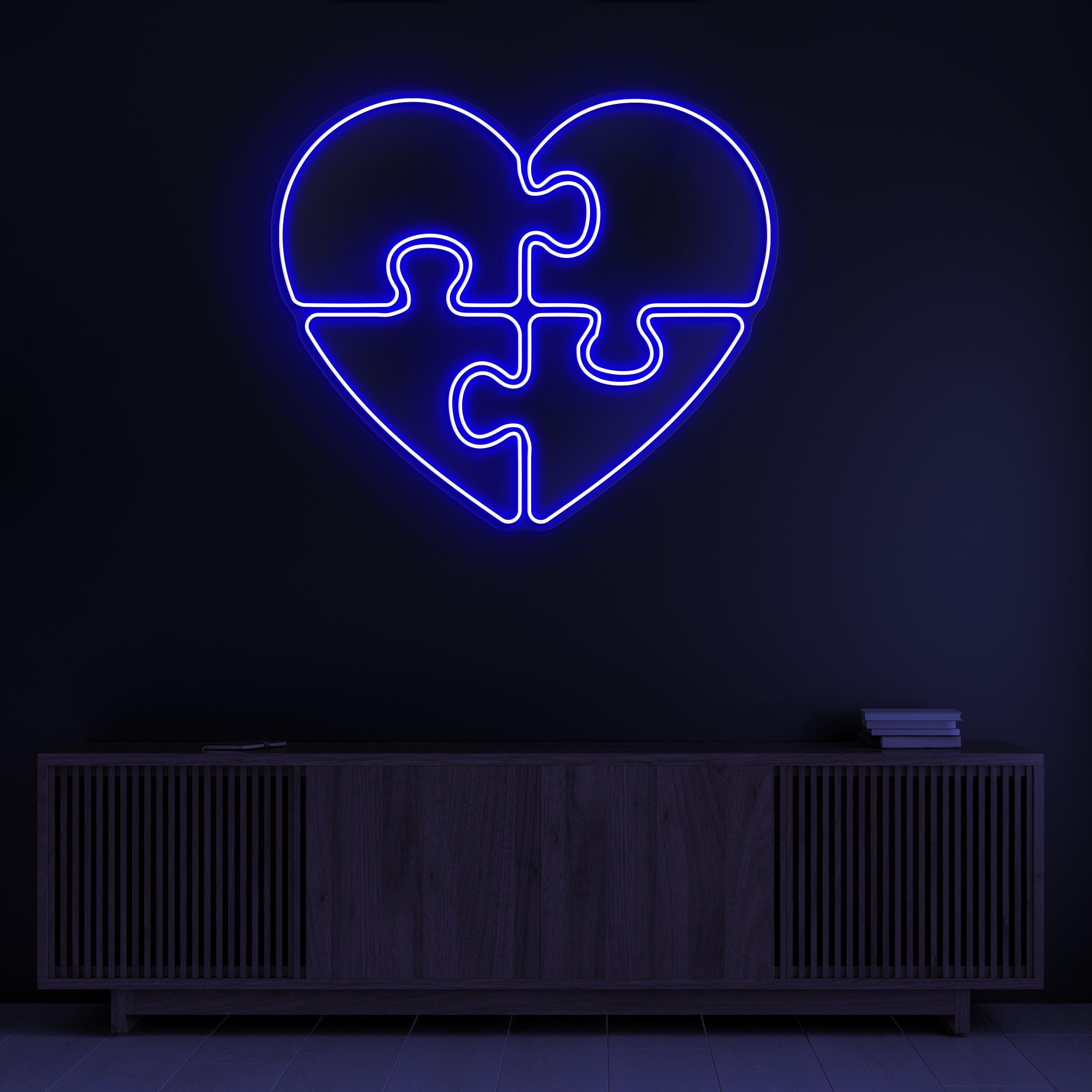 Puzzle Heart Neon Sign, Puzzle Heart LED Light, Heart Wall Decor, Game Room Wall Art, Matching Hearts LED Sign, Love Puzzle Neon Decor