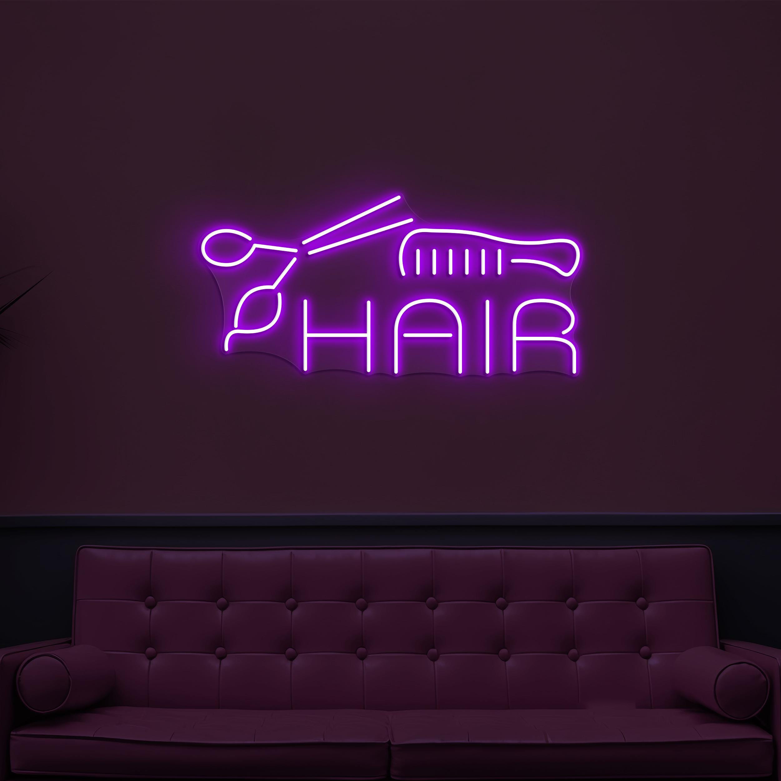 Hair Neon Sign, Hair LED Light, Styling Studio Wall Art, Scissor and Comb Wall Decor, Barber Shop Neon Wall Light, Beauty Salon Neon Decor