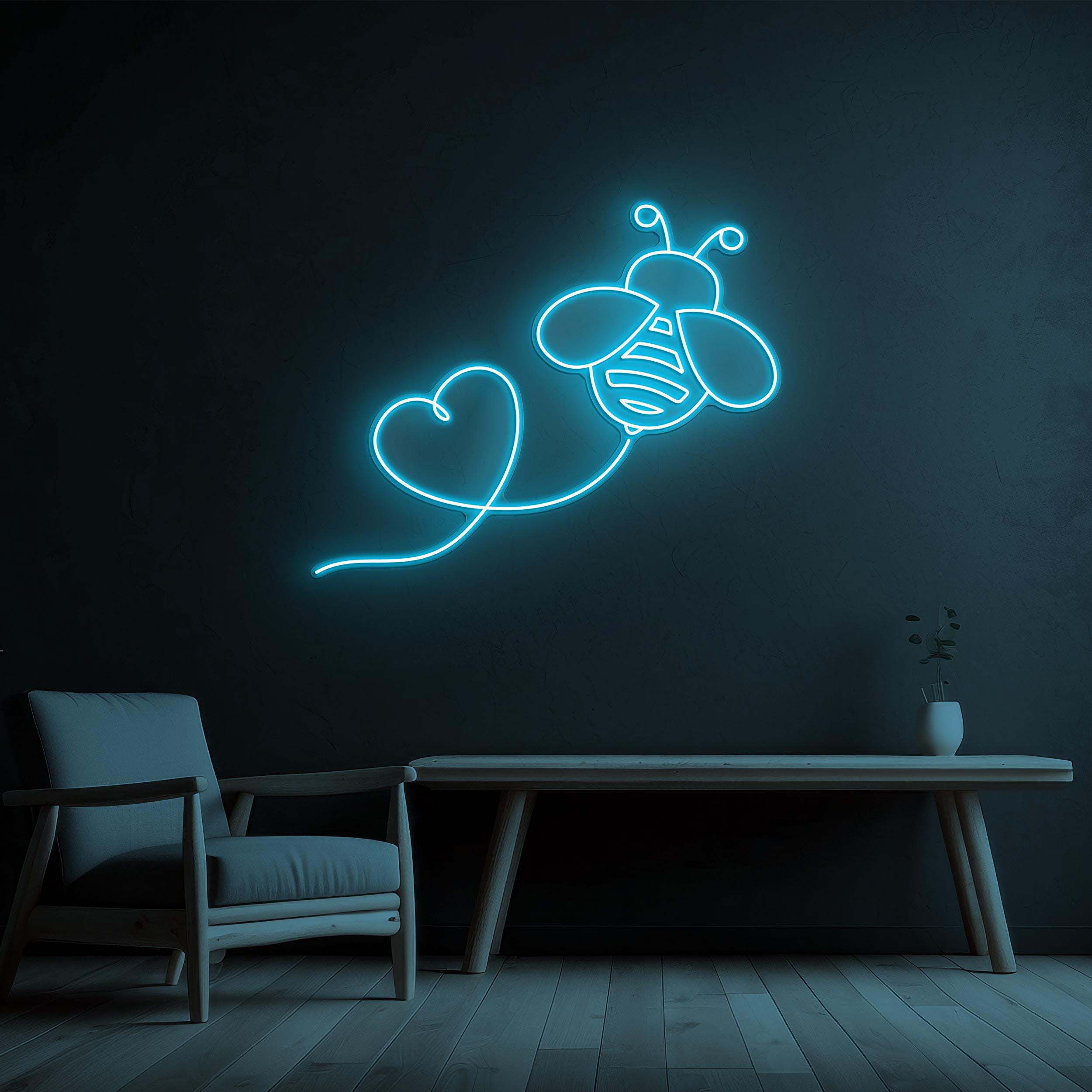 Bee Heart Neon Sign, Bee Heart LED Light, Bee Heart Wall Art, Flying Bee Heart Line Sign, Home, Room, Birthday & Party Decor, Bee Lover Gift
