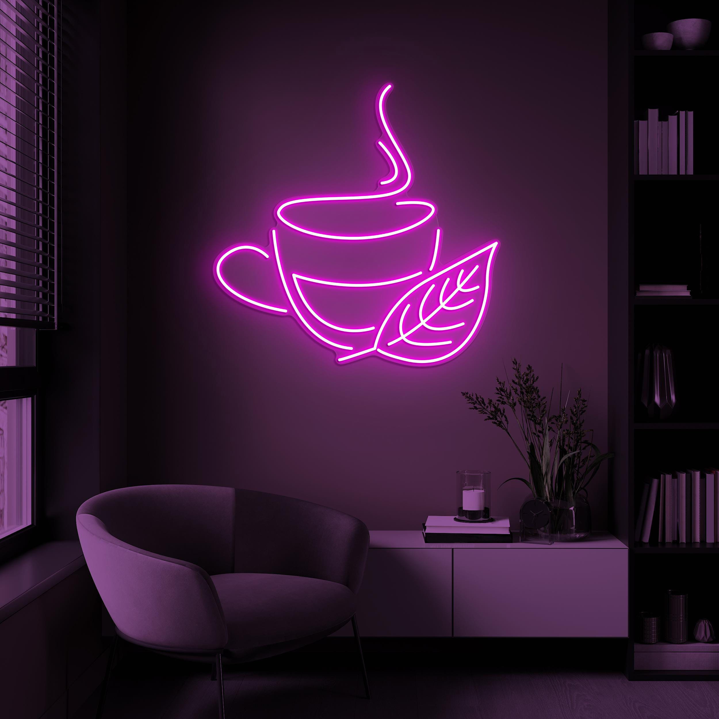 Green Tea Cup Neon Sign, Green Tea Cup LED Light, Leaf LED Sign, Green Tea Cup Wall Art, Green Tea Lover Gift, Drink Shop, Tea Store Decor