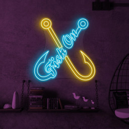 Fish on Neon Sign, Fish on Led Light, Fishing Hook Wall Decor, Fishing Club Wall Art, Fish Shop Neon Light, Gift for Fisherman, Fish Lover