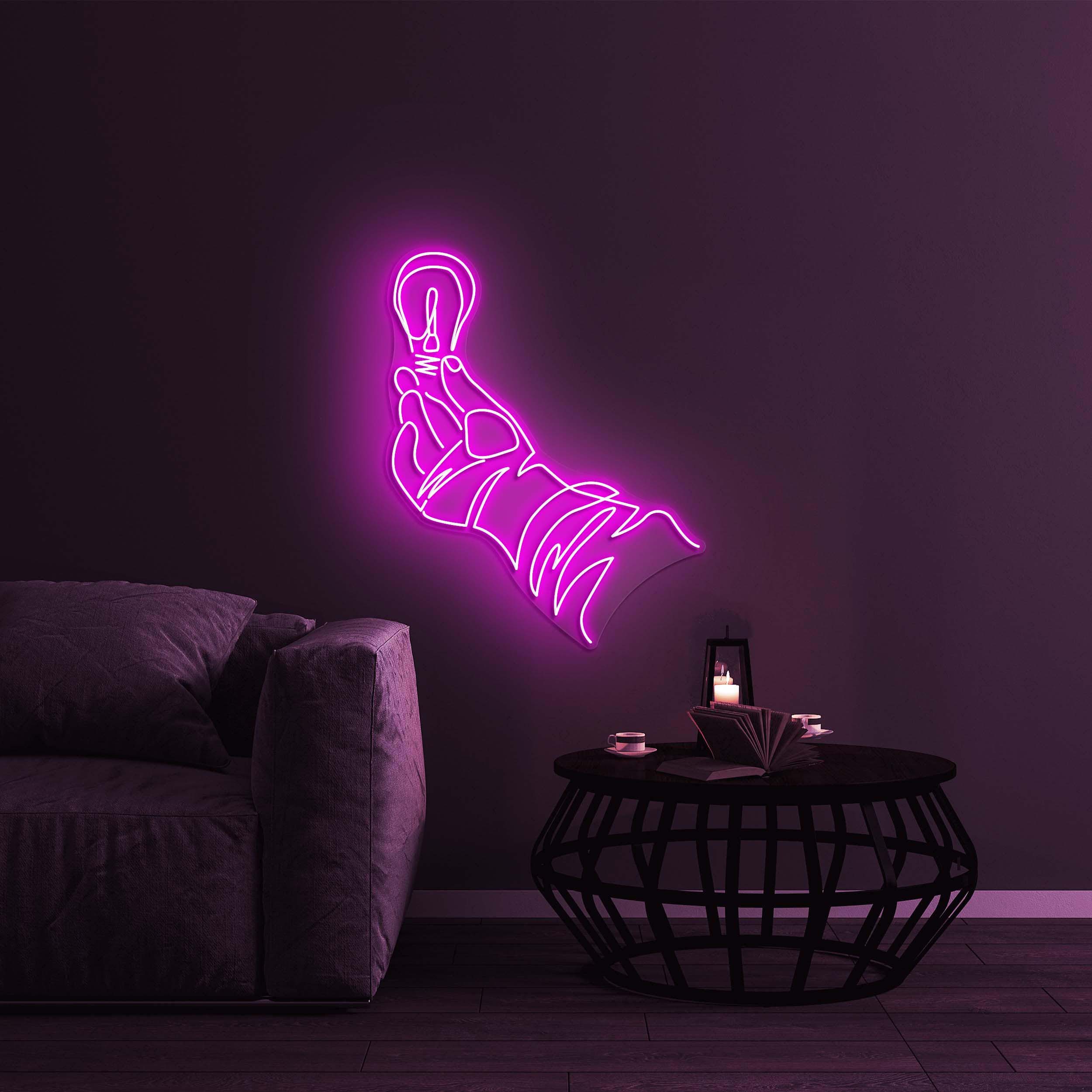 Hand with Bulb Neon Sign, Led Neon Art, Bulb Neon Light for Aesthetic Decor, Wall Art Sign, Hand Neon Art Sign, Home and Party Decor, Gift