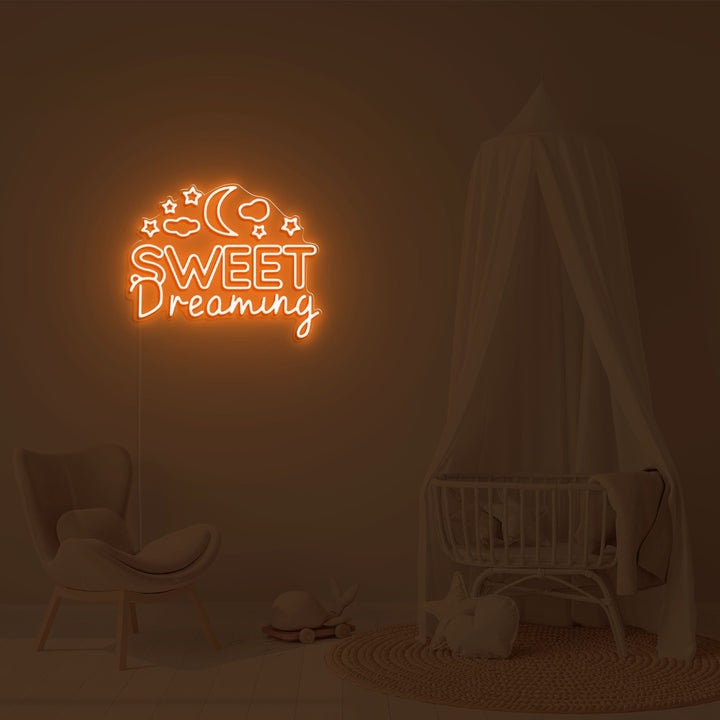 Sweet Dreaming Neon Sign, Moon Star Neon Light, Kid's Room Bedroom Decor, Led Night Light, Wedding Bar Business Wall Decor, Unique Gift Idea