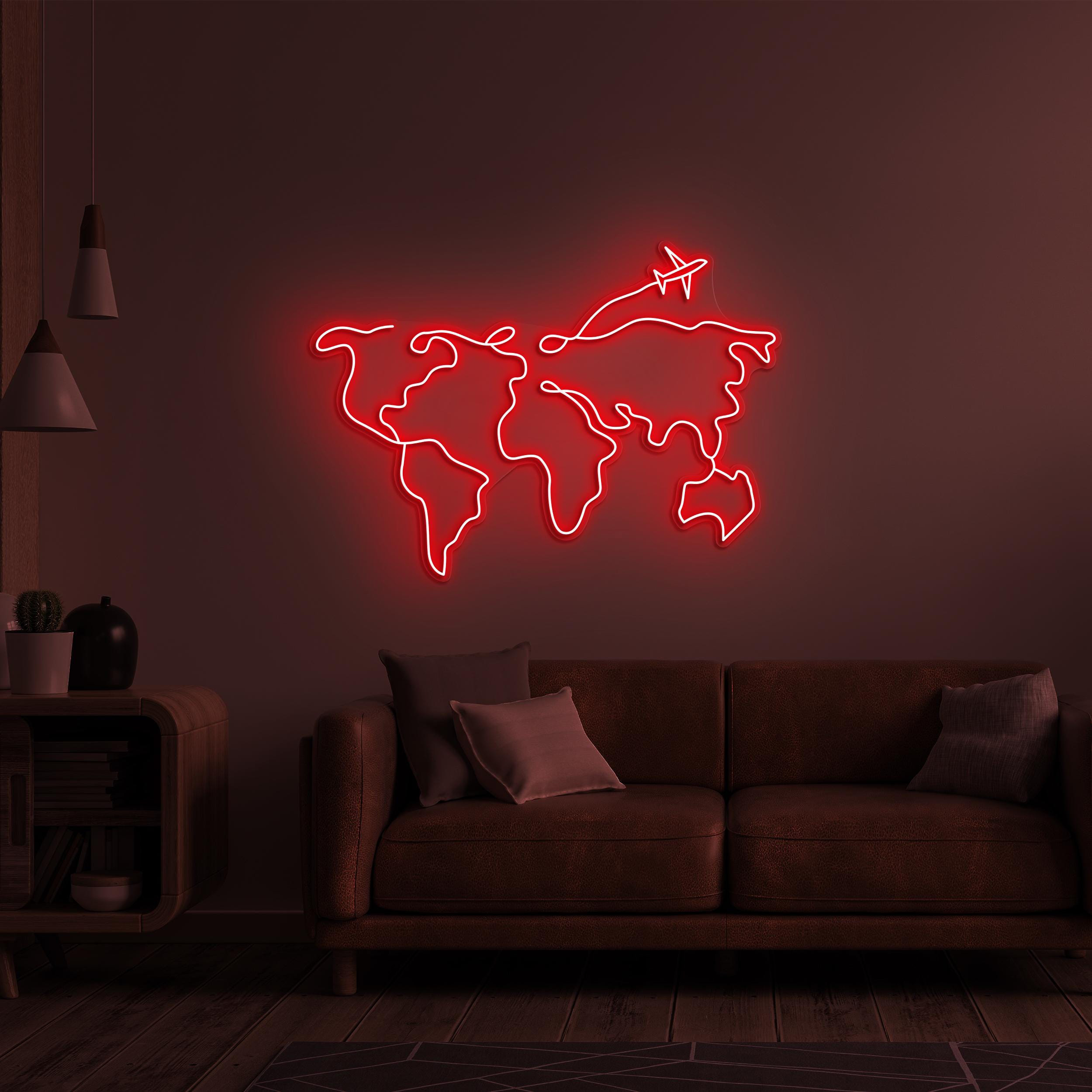 World Map Neon Sign, World Map with Airplane LED Light, World Map LED Neon Art, Travel Neon Light, Adventure Wall Art, Travel Agency Decor