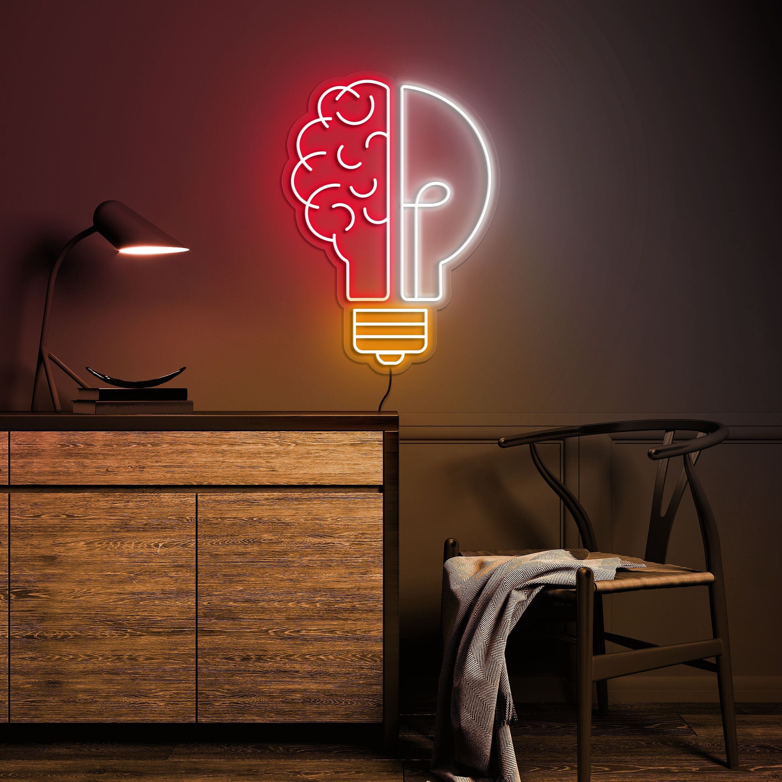 Brain Bulb Neon Sign, Bulb-Brain Led Light, Bulb Neon Art, Bulb Wall Art Light, Good Idea Neon Light, Kids Room & Home Decor, Birthday Gift