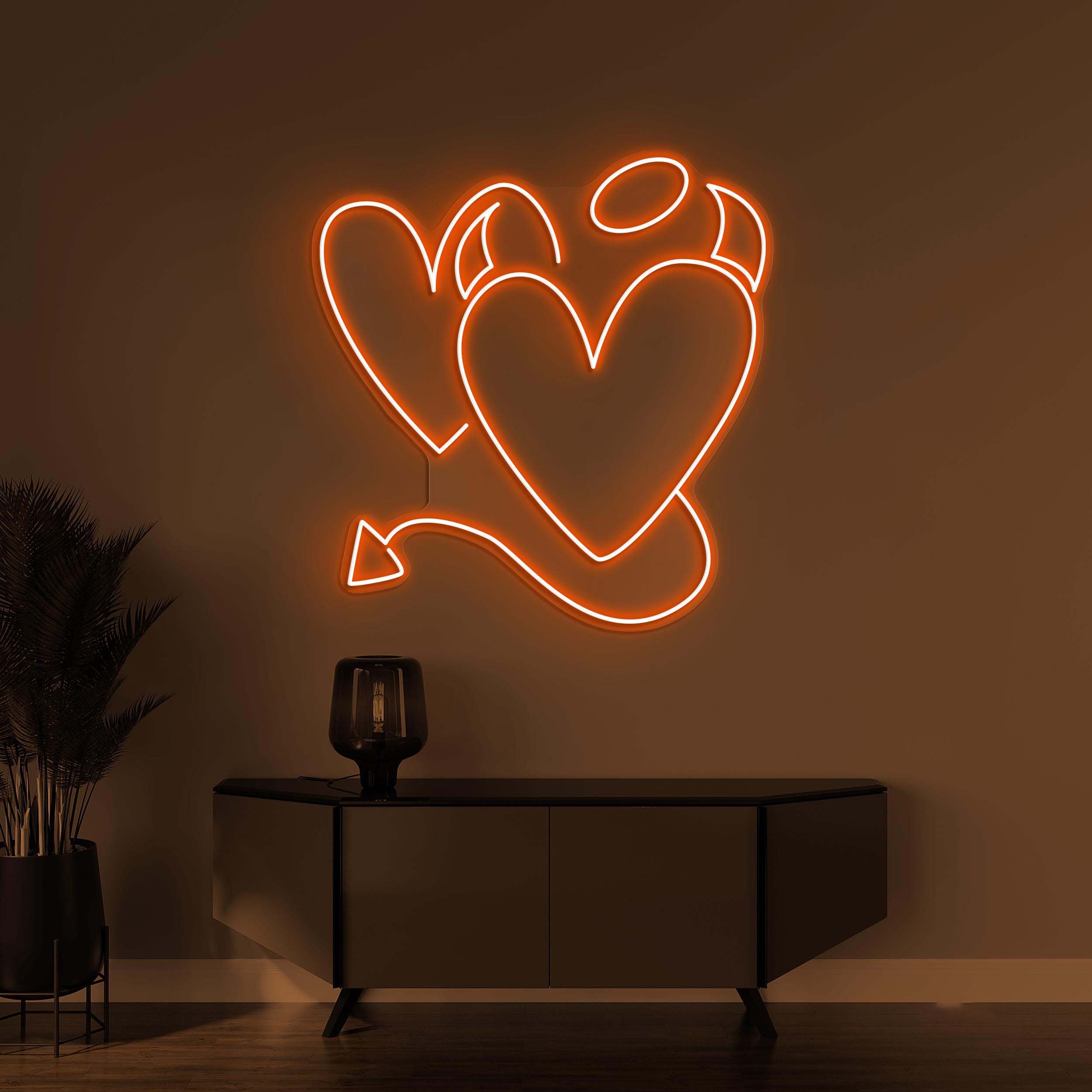 Devil Heart Neon Sign, Devil Heart LED Light, Angel and Devil Hearts Decor, Demon Heart Sign, Holo Neon Decor, Decor for Wedding, Shop & Bar