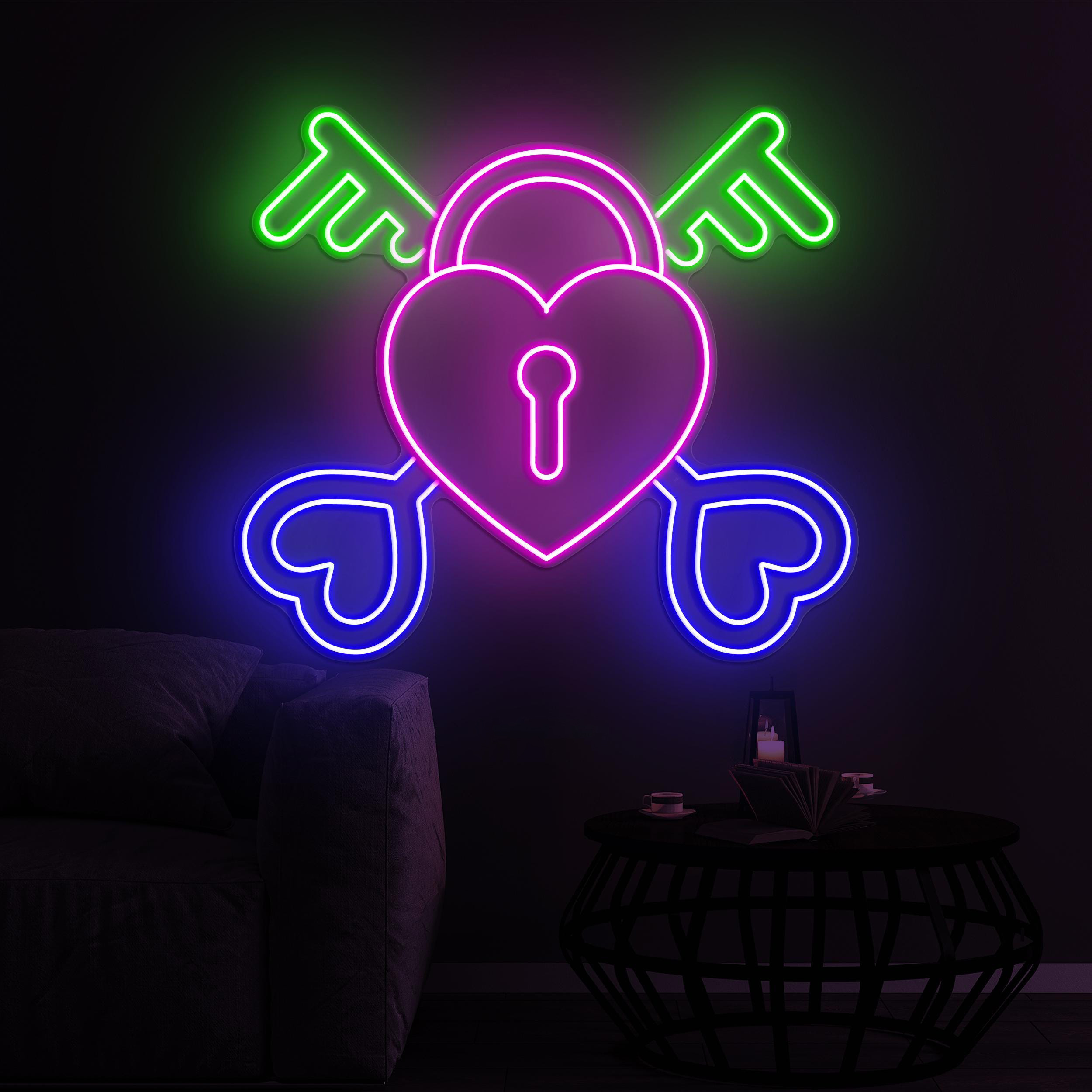 Heart and Keys Neon Sign, Heart and Keys LED Light, Lock With Key LED Neon Art, Romantic Neon Wall Art, Couple Neon Sign, Love Wall Decor