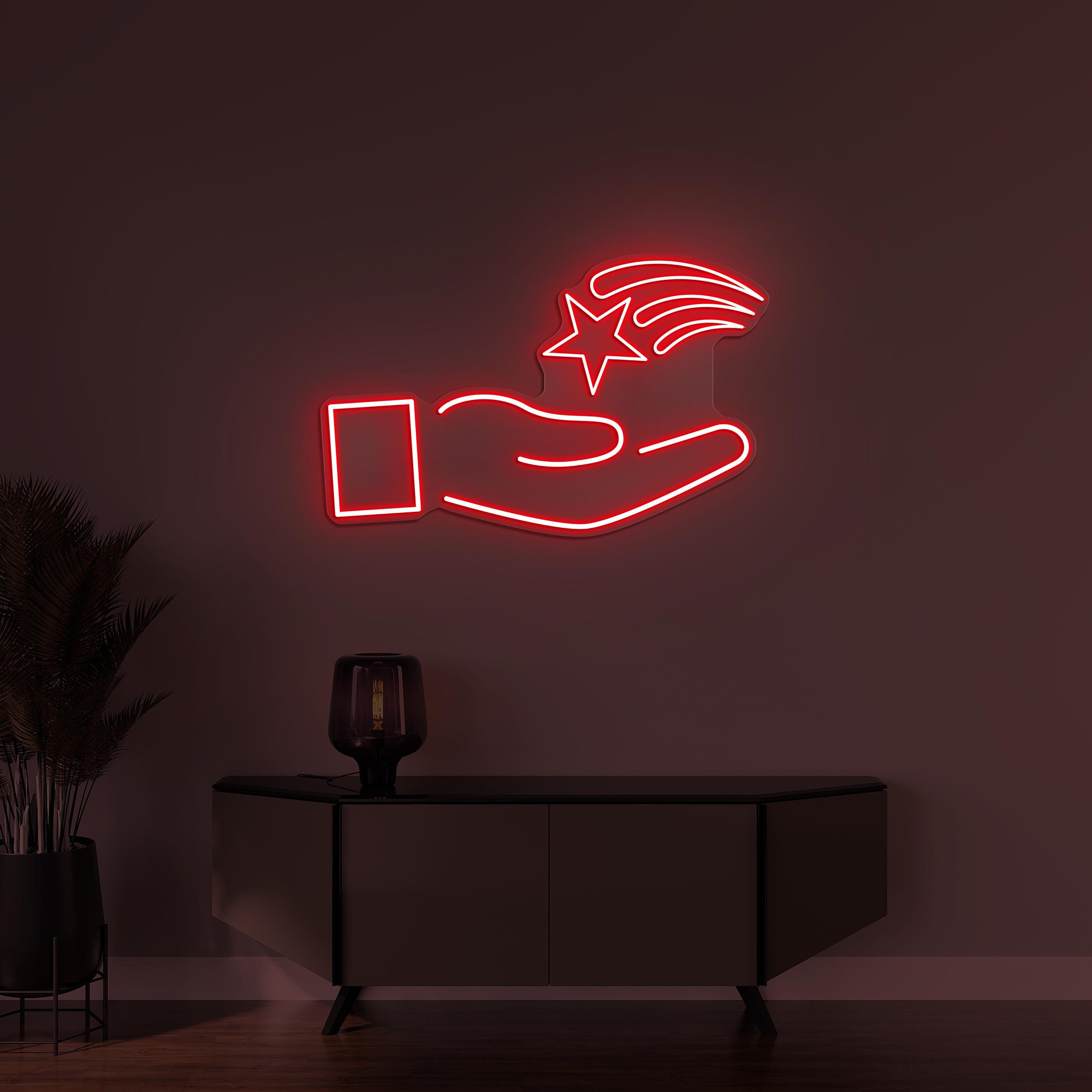 Star In Hand Neon Sign, Star In Hand LED Light, Star Wall Decor, Party Wall Art, Dream Catcher Light, Make a Wish Art, Hand Holding Star