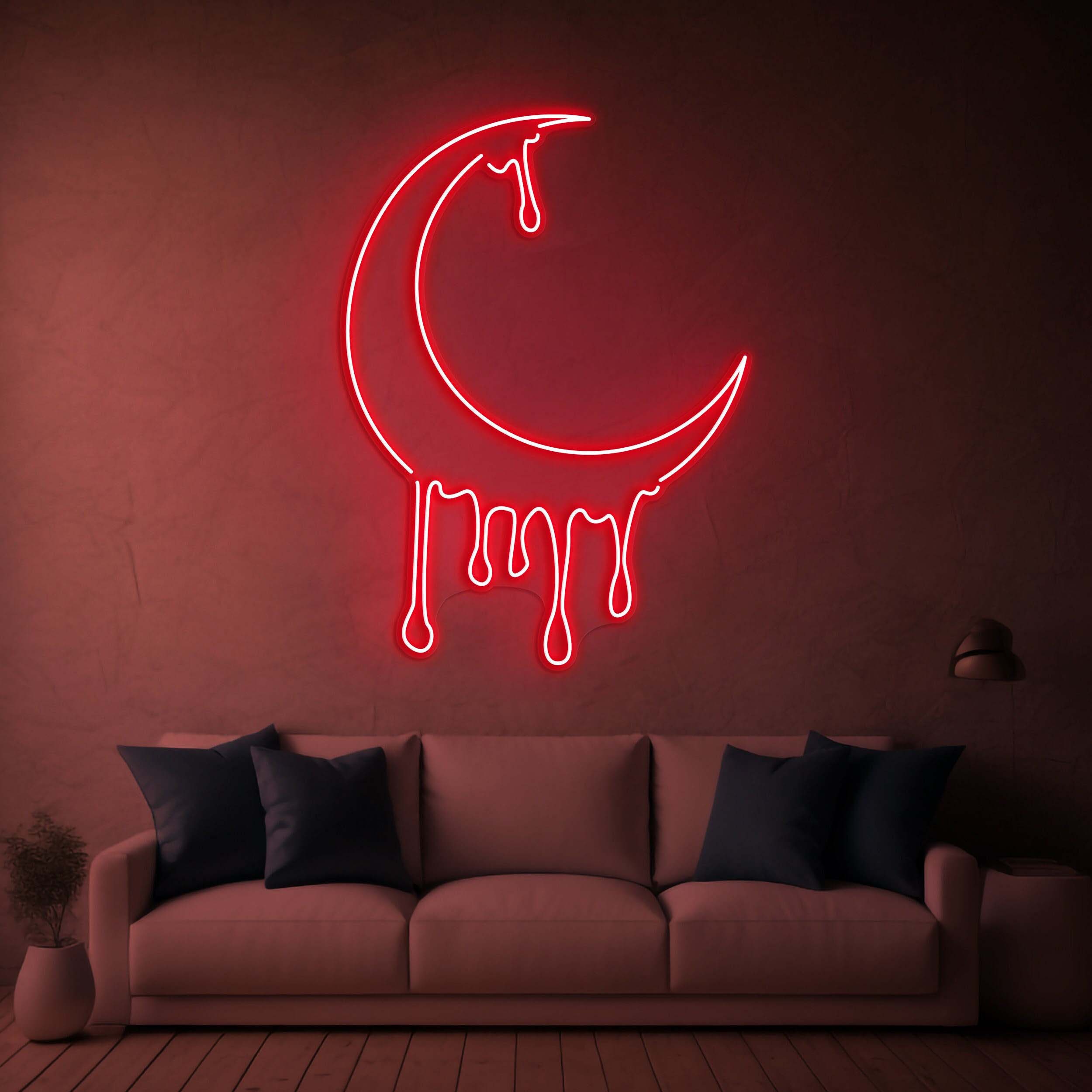 Moon Dipping Neon Sign, Dripping Moon LED Art, Melting Moon Neon Light, Crescent Moon Night Light, Wedding Gift, Kids Room Wall Art Sign