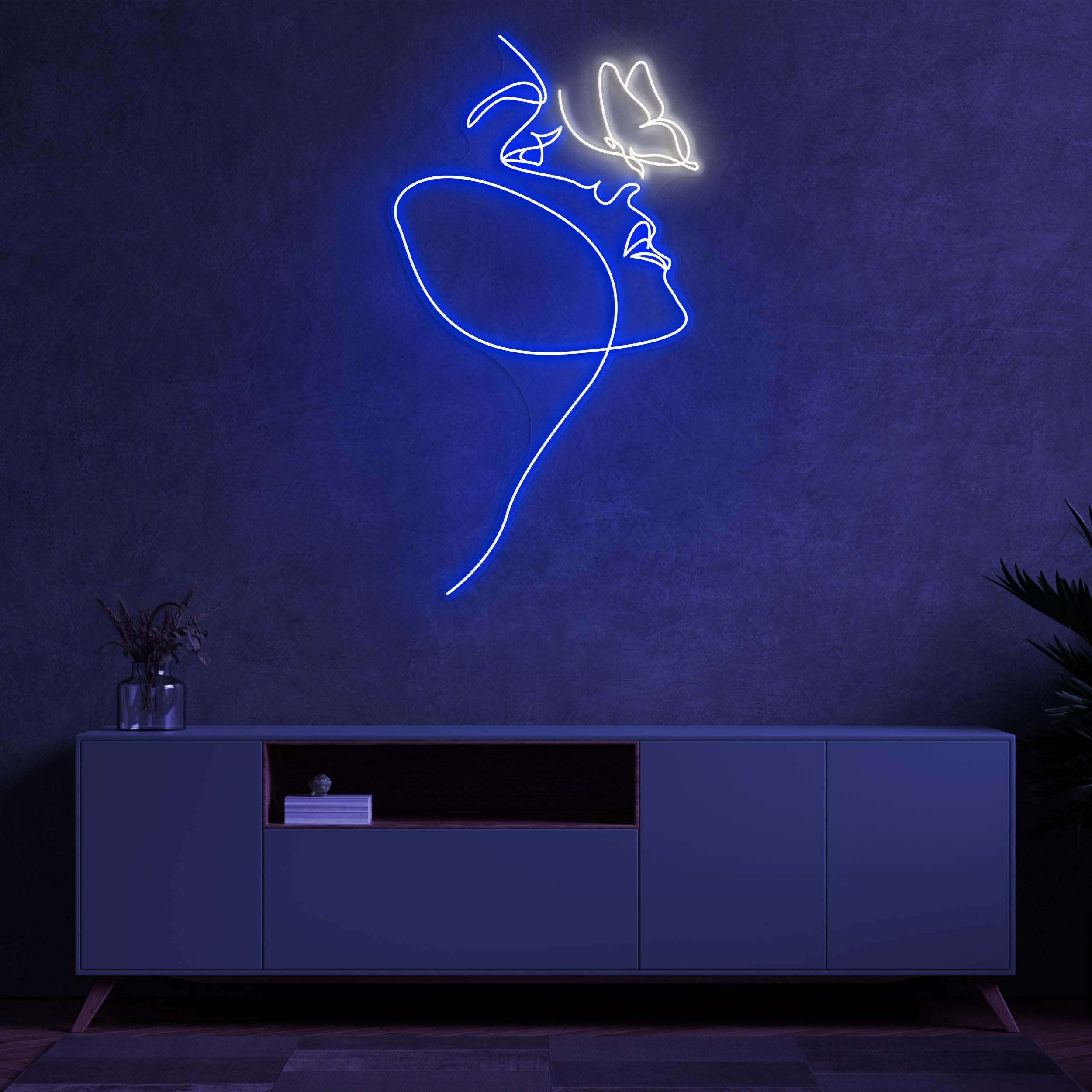 Face with Butterfly Neon Sign, Women Face with Butterfly light, Feminine Line Decor, Lady Wall Art, Neon Sign for Home, Shop & Beauty Bar