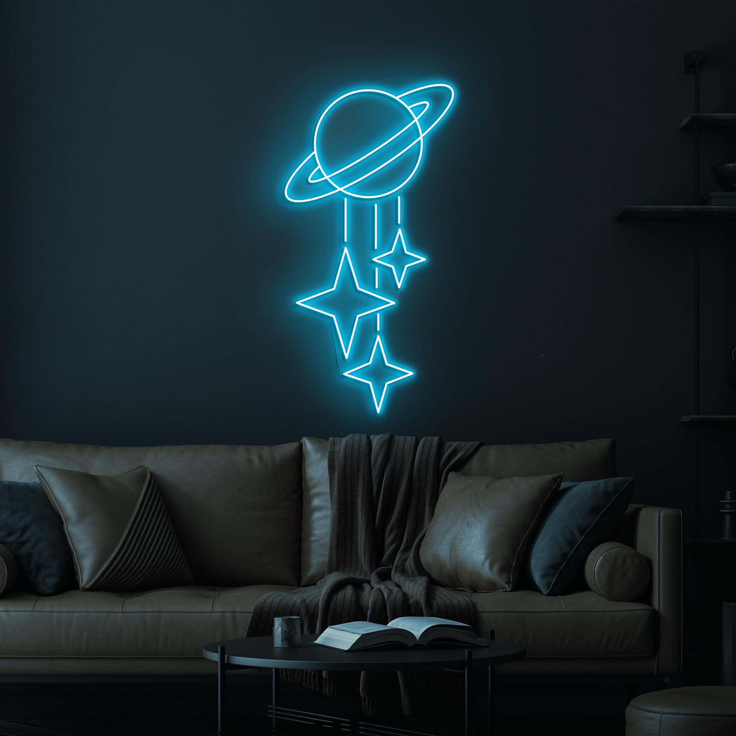 Planet and Stars Neon Sign, Planet and Stars LED Light, Galaxy LED Neon Art, Space Neon Light, Christmas Decor, Home Decor. Party Wall Art
