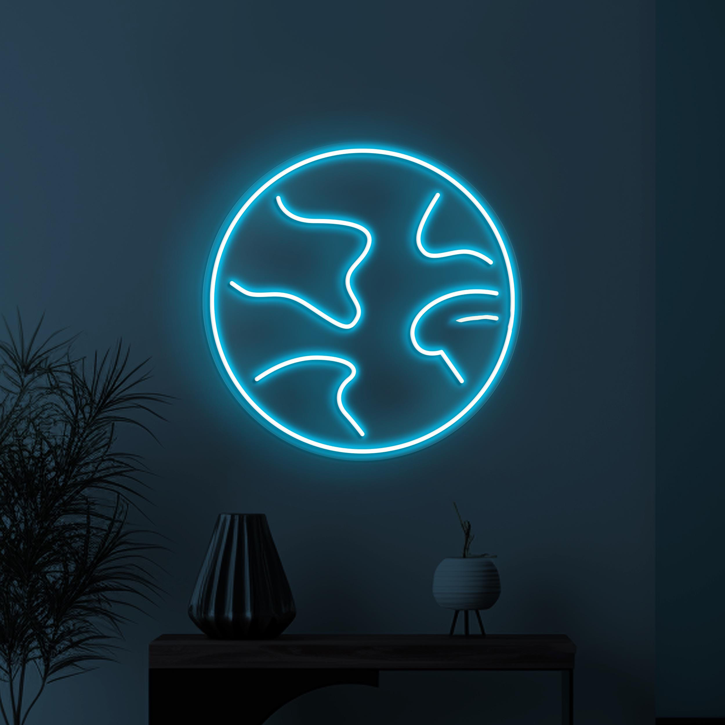 Earth Neon Sign, Earth LED Neon Art, Global Neon Light, World Travel Wall Decor, Planet Neon Decor, Home Wall Art, Custom Earth Led Light