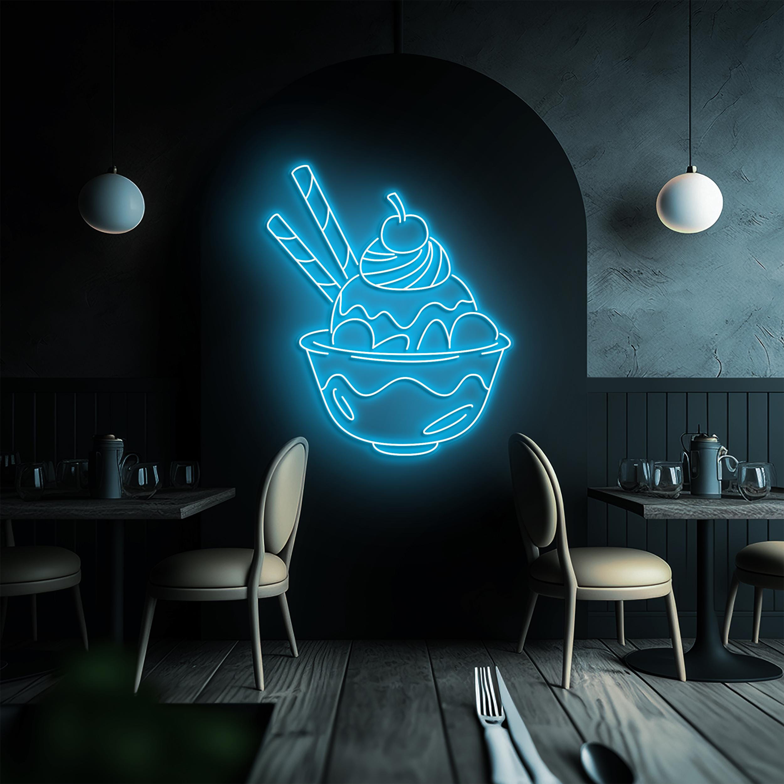 Ice Cream Bowl Neon Sign, Ice Cream Bowl LED Sign, Ice Cream Neon Wall Art, Ice Cream Neon Display, Decor for Ice Cream Shop, Cafe, Bar